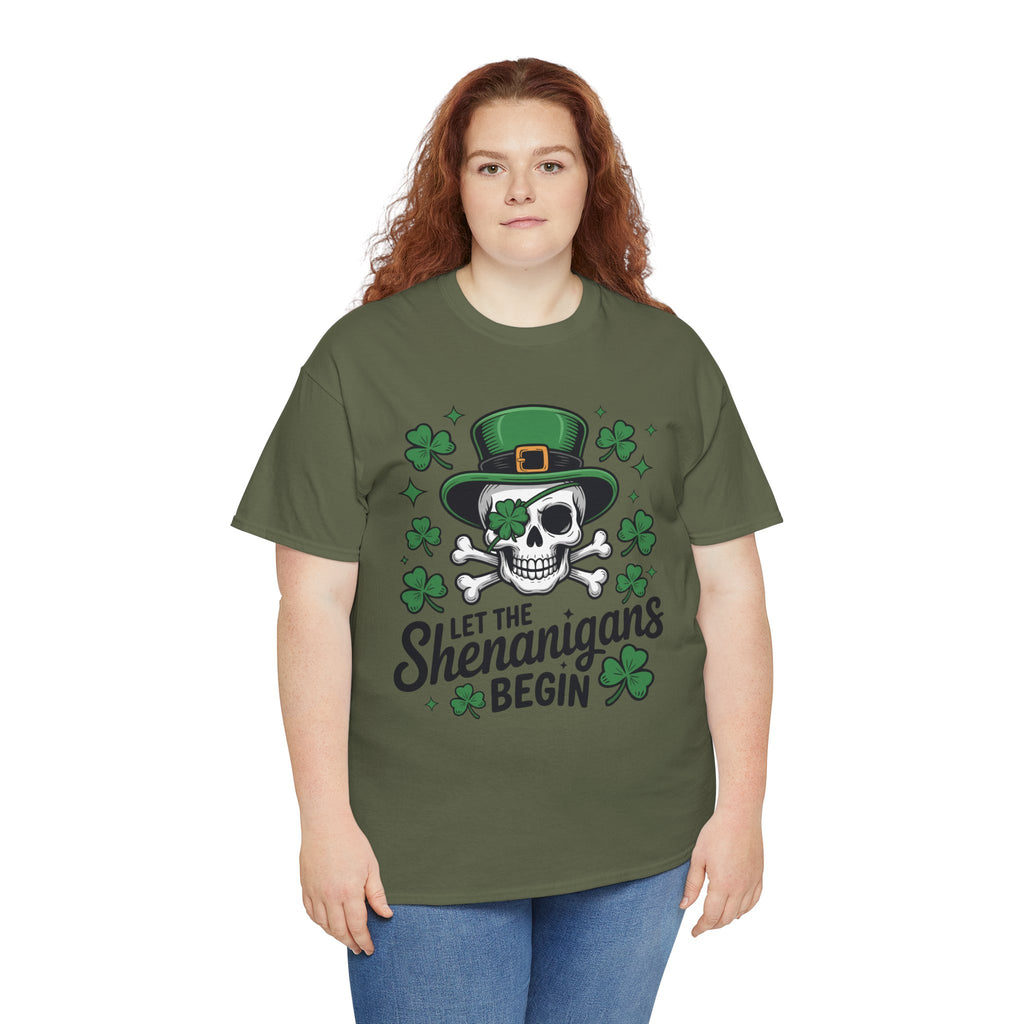 Let the Shenanigans Begin — Leprechaun Skull Unisex Cotton T-Shirt