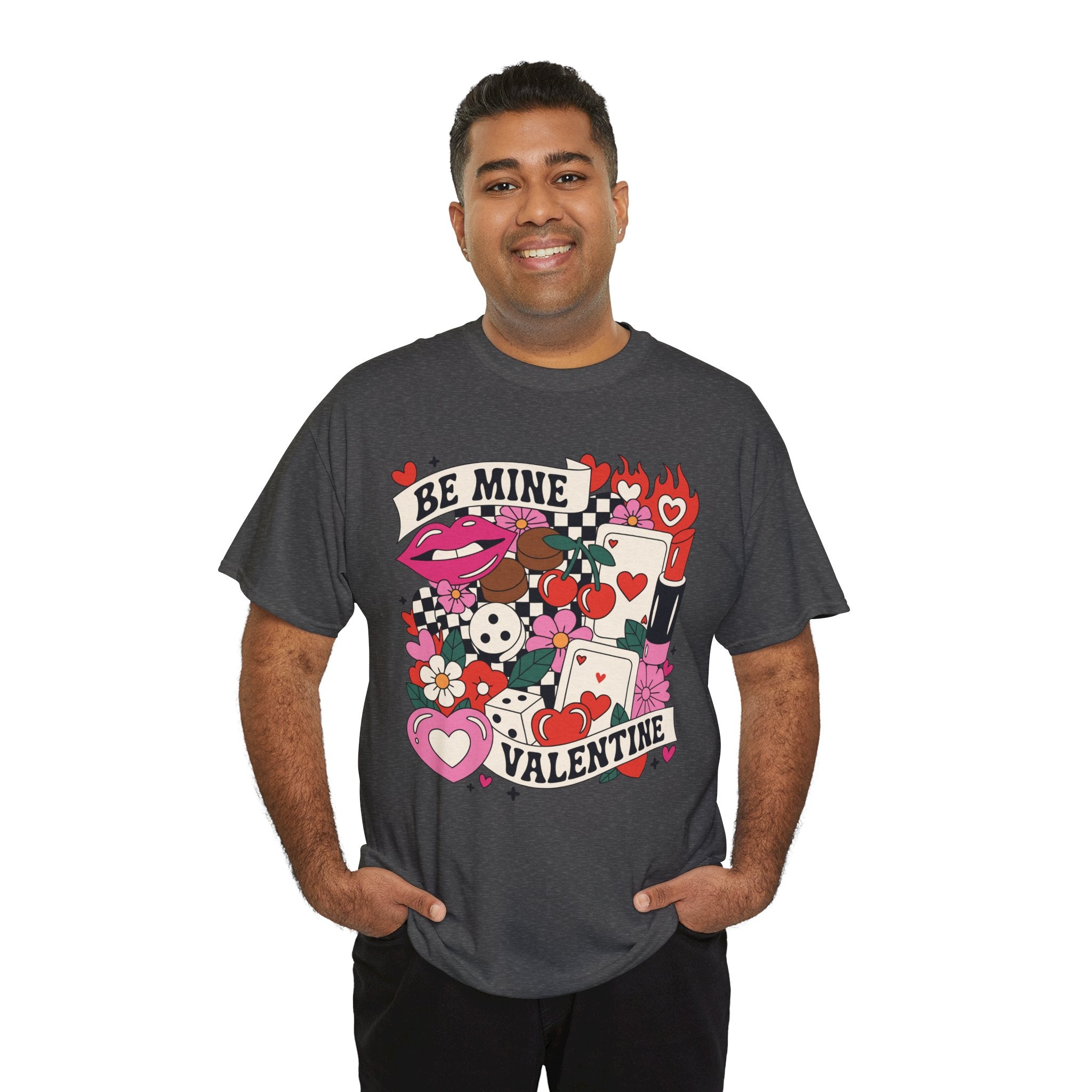 Be Mine Valentine Pop-Art Tee — Lips, Cherries & Retro Valentine Collage...Unisex Cotton Tee