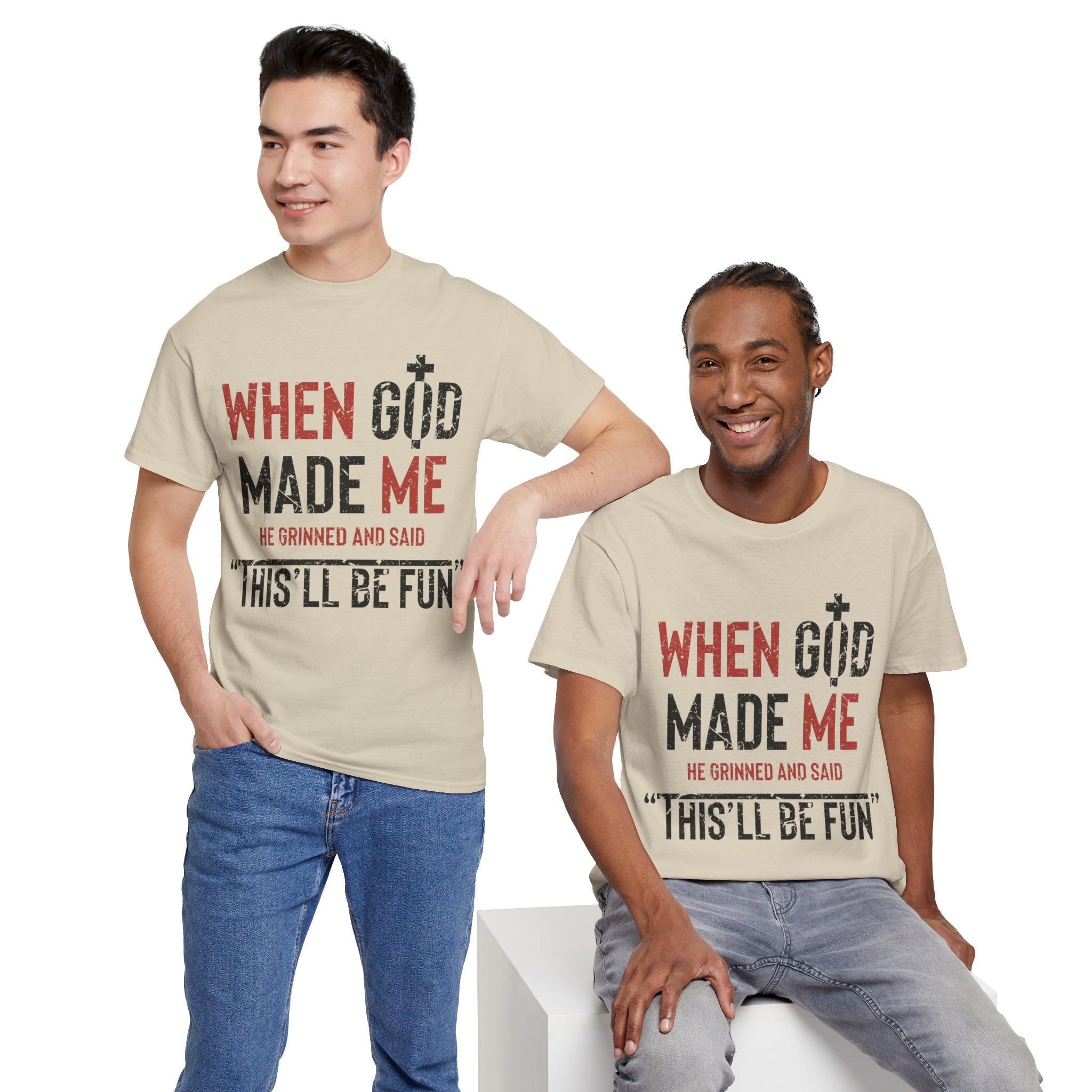 Humorous Grunge Quote Tee — "When He Saw Me, He Grinned and Said"Unisec Cotton Tee
