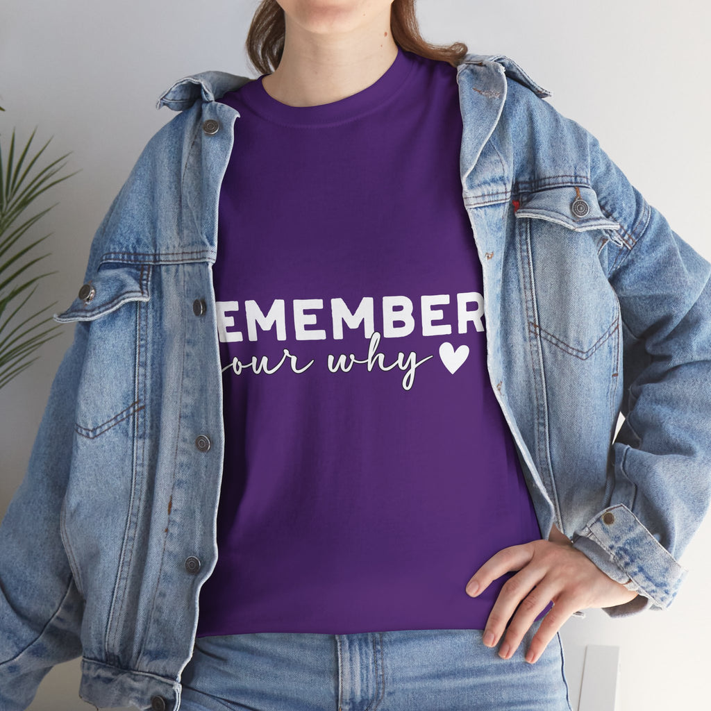 Remember Your Why Tee — Minimalist Heart Motivational Unisex Cotton Tshirt