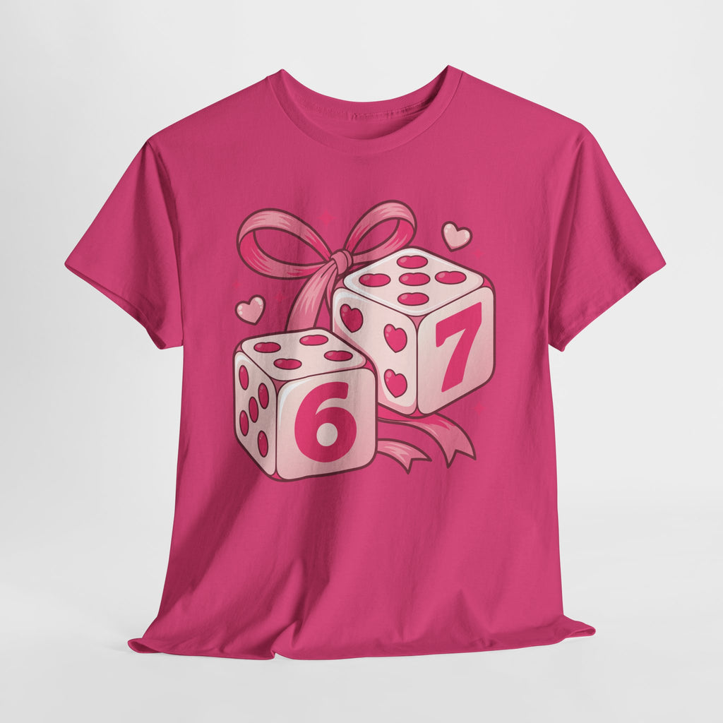 Lucky Love Dice T-Shirt — Pink Heart Dice with Bow..Unisex Cotton Tee