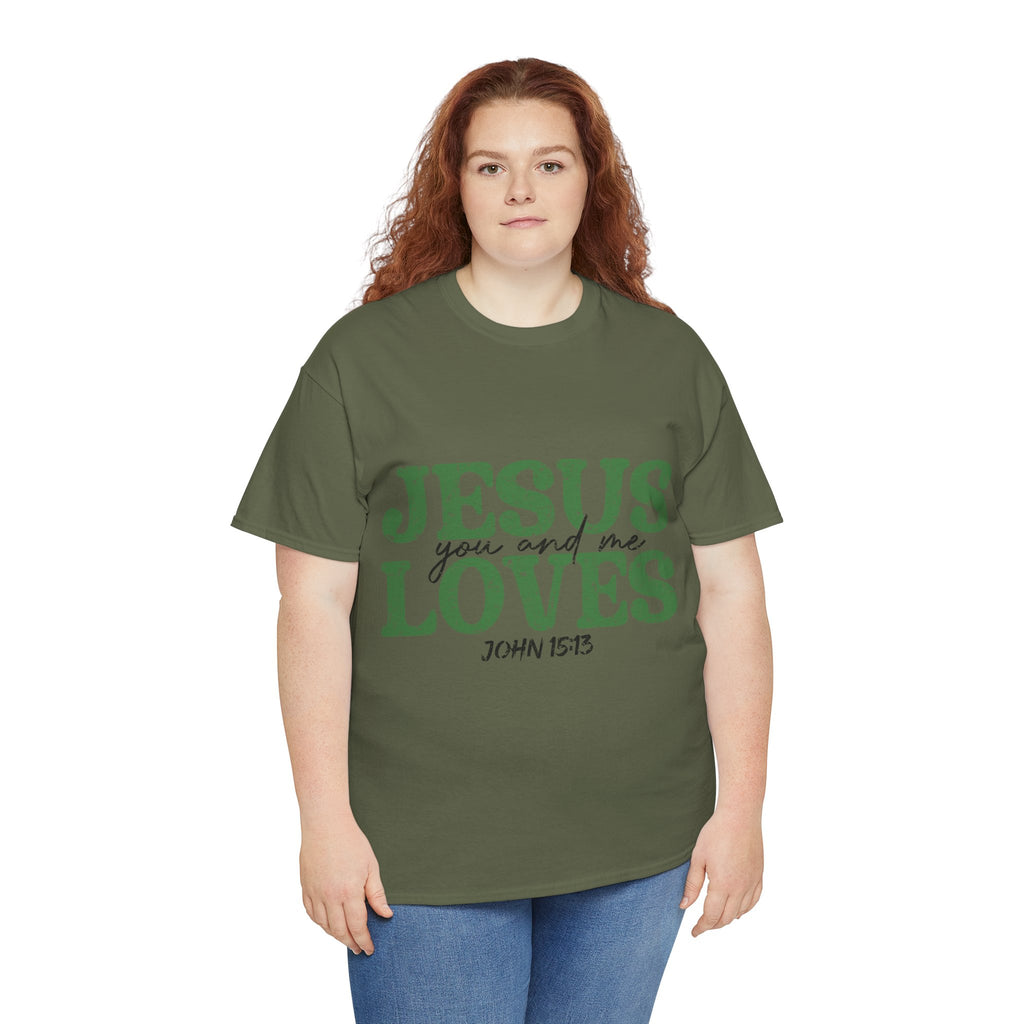 Jesus Loves Vintage Tee — Green Retro Christian Unisex Cotton T-Shirt