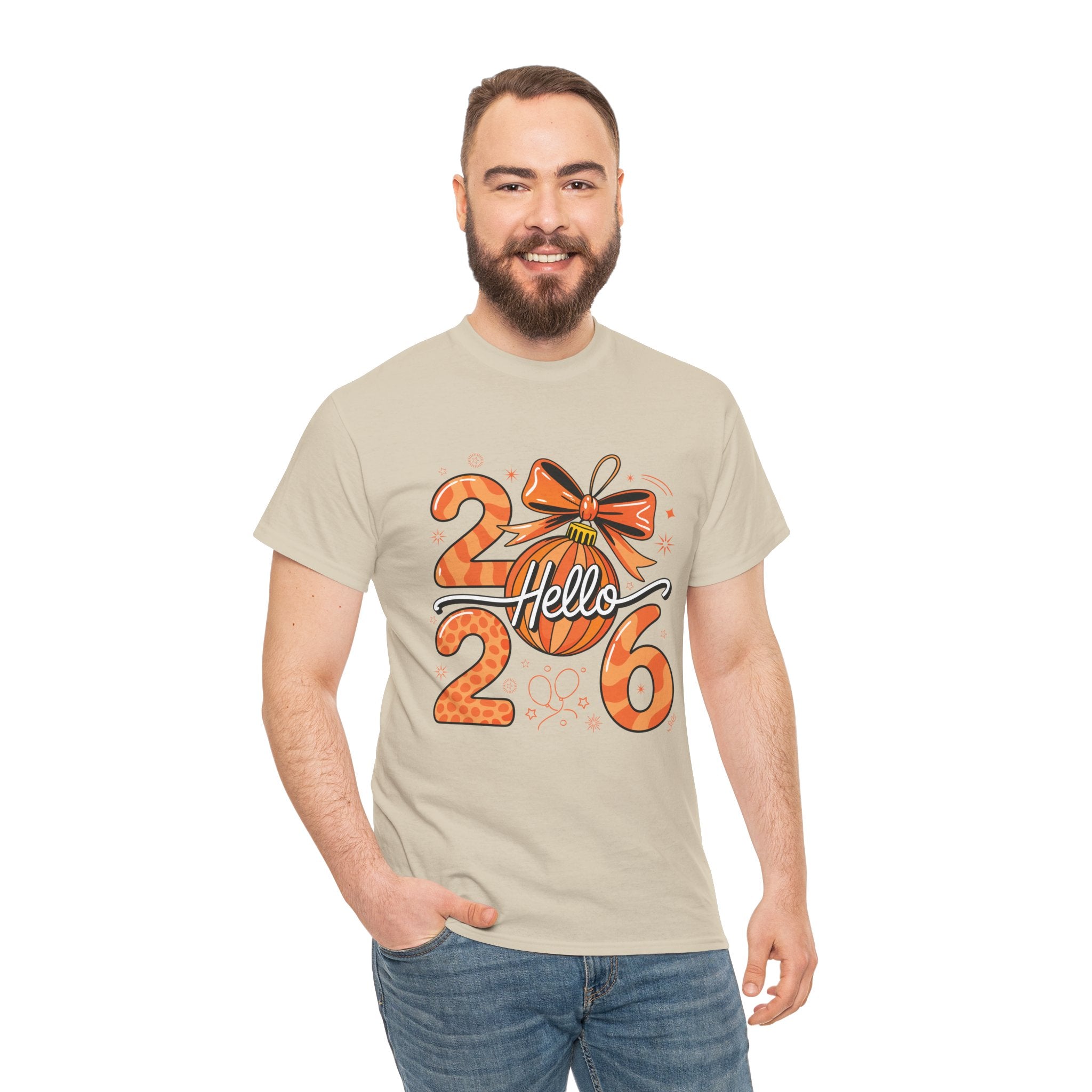 Hello 2026 Christmas Ornament Tee — Festive Orange Holiday Unisex Cotton T-Shirt