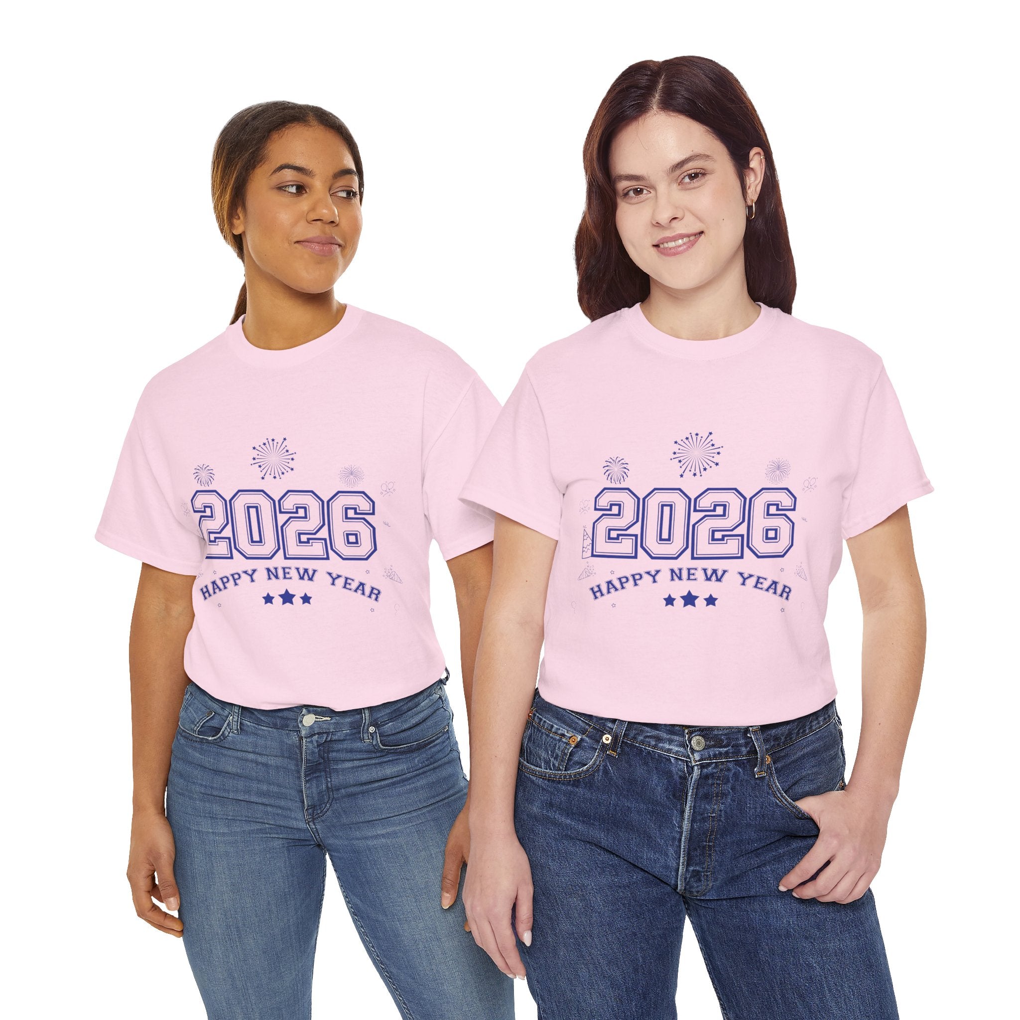Happy New Year 2026 Varsity Tee — Fireworks & Confetti Celebration Unisex Cotton Tee