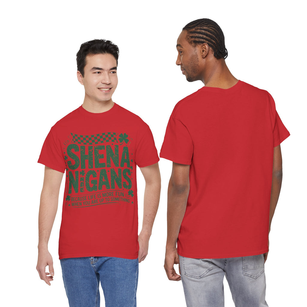 Shenanigans Clover Tee — Bright Green St. Patrick’s Day Shirt with Checkered Flag Unisex Cotton Tee