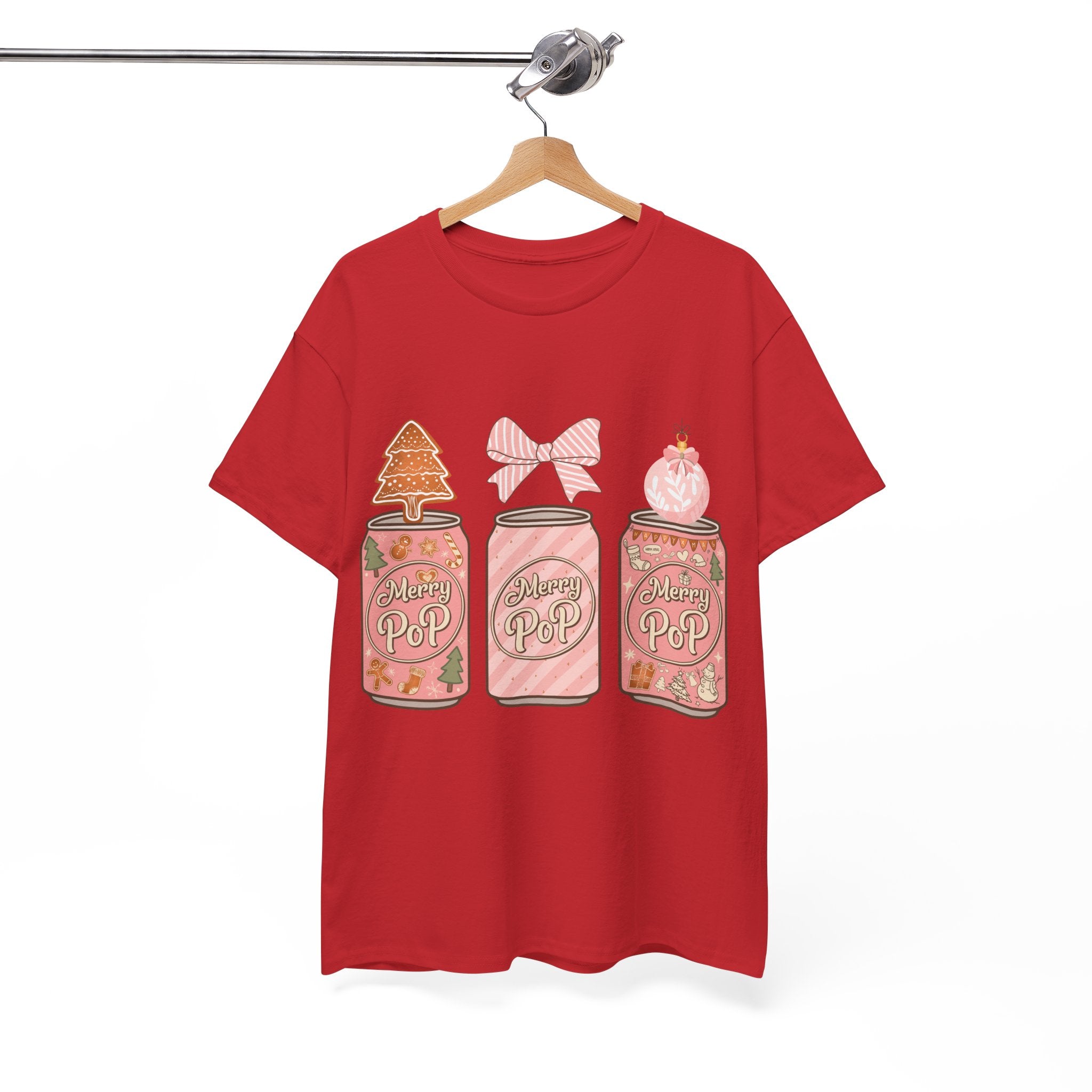 Merry Pop Christmas Soda Can Tee — Pastel Holiday Graphic Unisex Cotton T-Shirt
