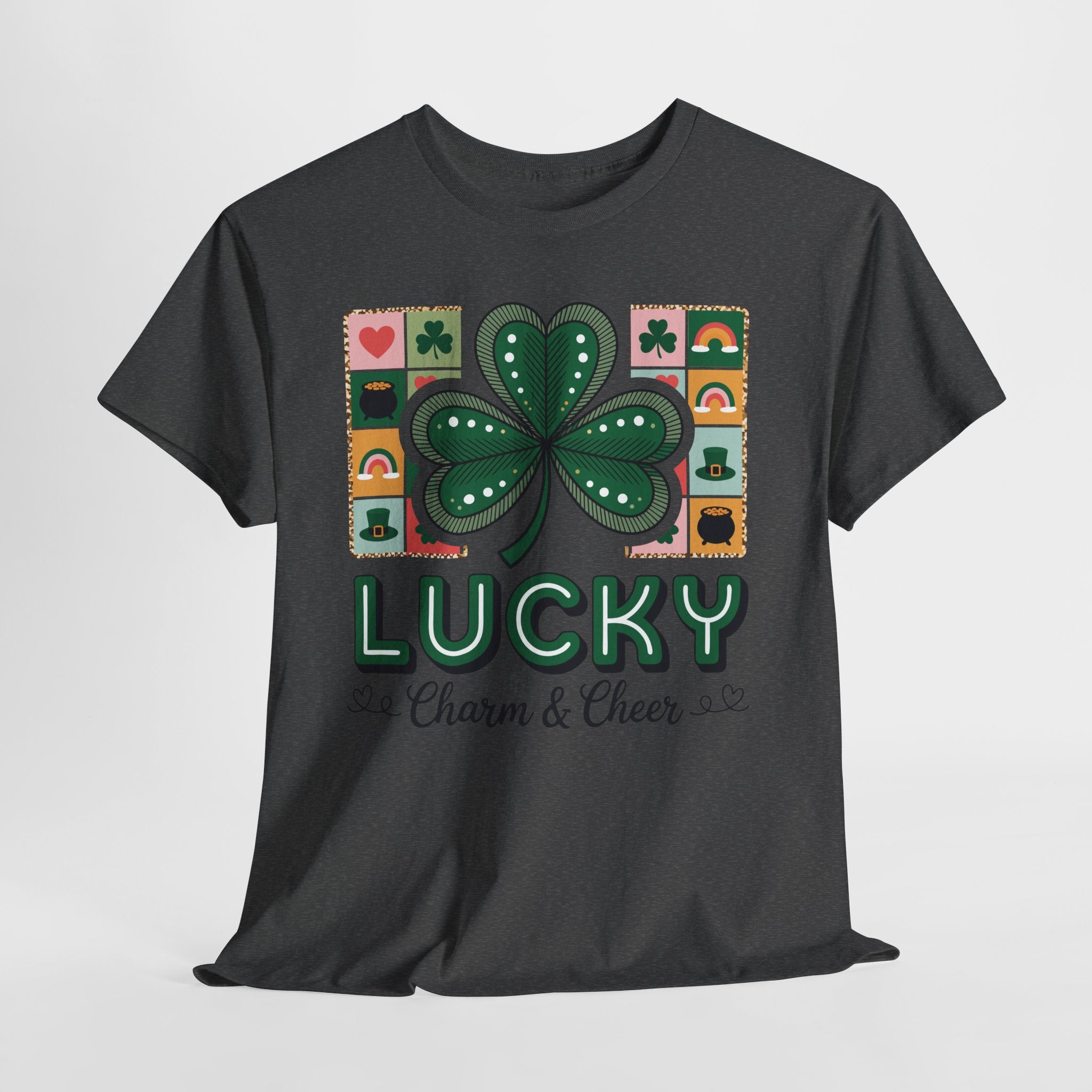 Lucky Charm & Cheer Clover Tee — Patchwork St. Patrick’s Day Unisex Cotton T-Shirt