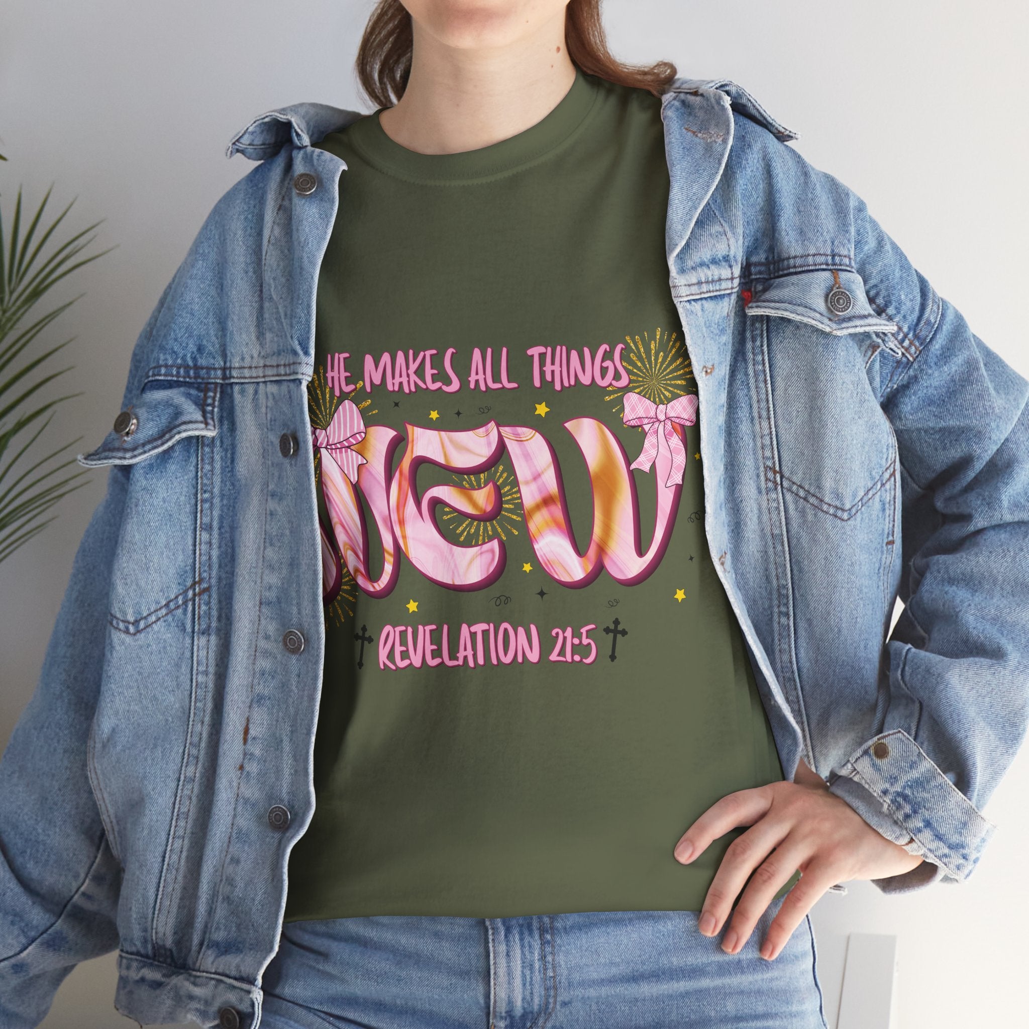 Christian Marble Tee — “He Makes All Things New” (Revelation 21:5)... Unisex Cotton Tee