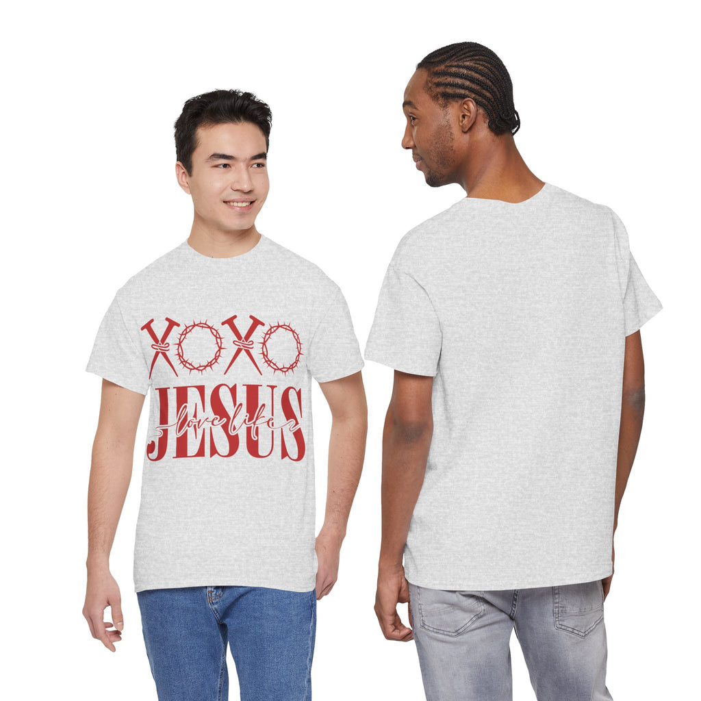 Christian Valentine T-Shirt — "XOXO Jesus Love Life" Nails & Thorn Crown Design Unisex Cotton Tee