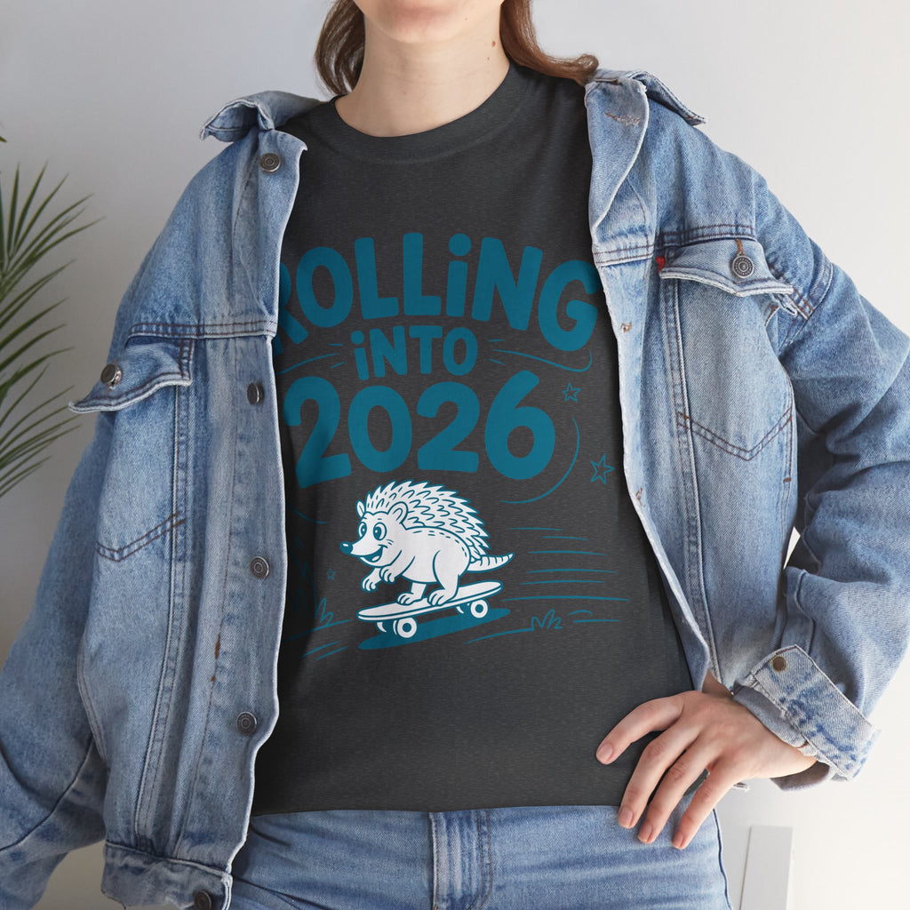 Rolling Into 2026 Hedgehog Skateboard Unisex Cotton Tee