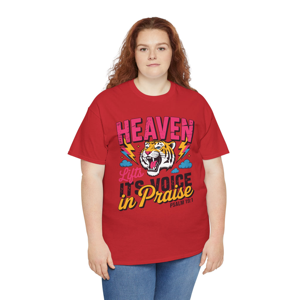 Psalm 19:1 Tiger Praise T-Shirt — Bold Christian Roaring Tiger Graphic.Unisex Cotton Tee