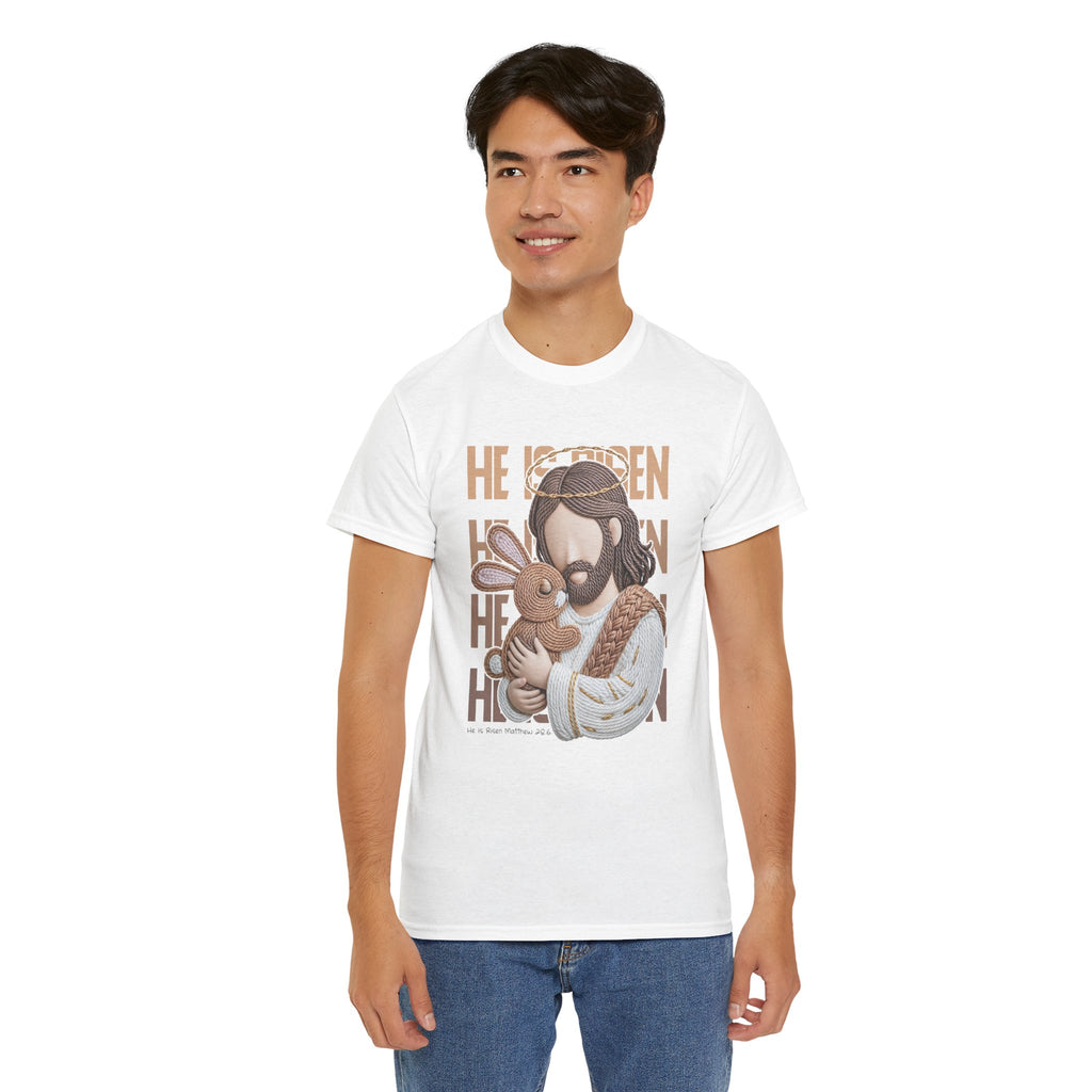 He Is Risen Matthew 28:6 Jesus With Lamb Unisex Cotton T-Shirt