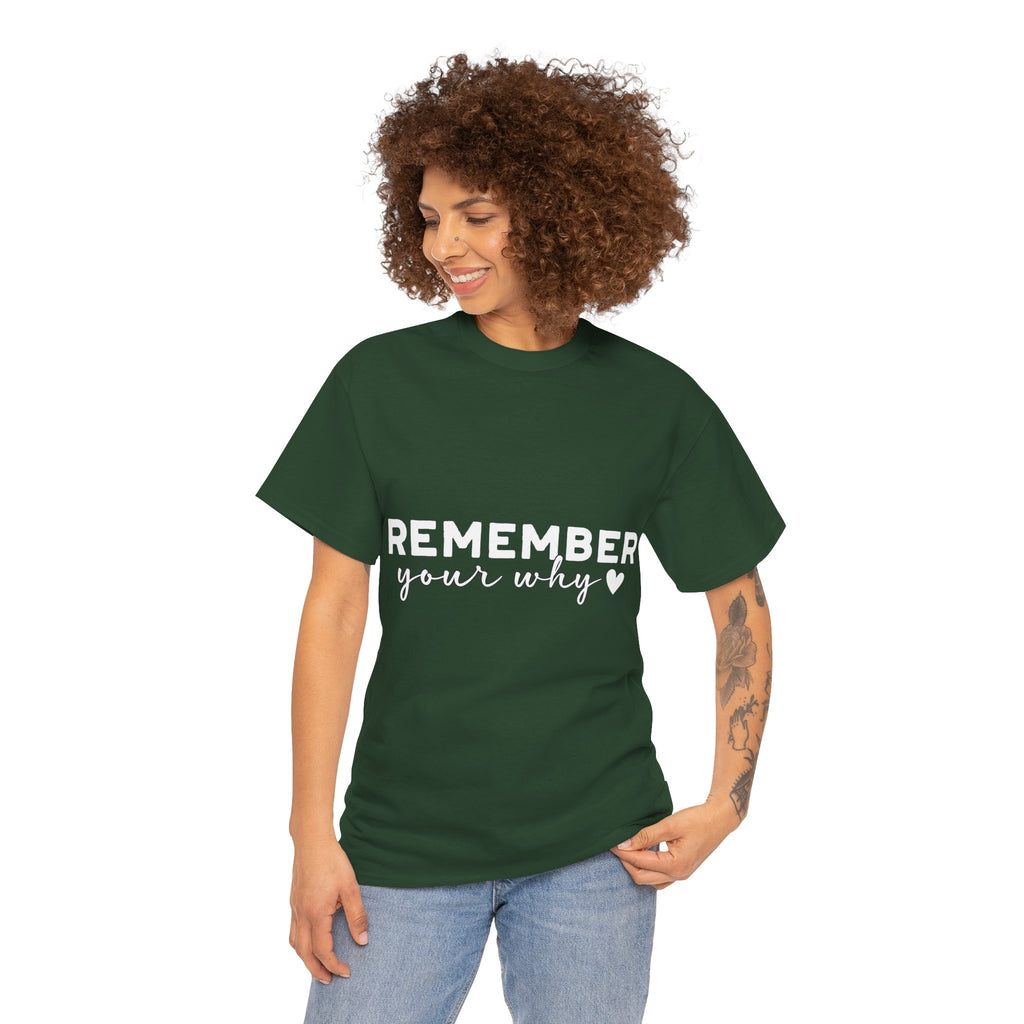 Remember Your Why Tee — Minimalist Heart Motivational Unisex Cotton Tshirt