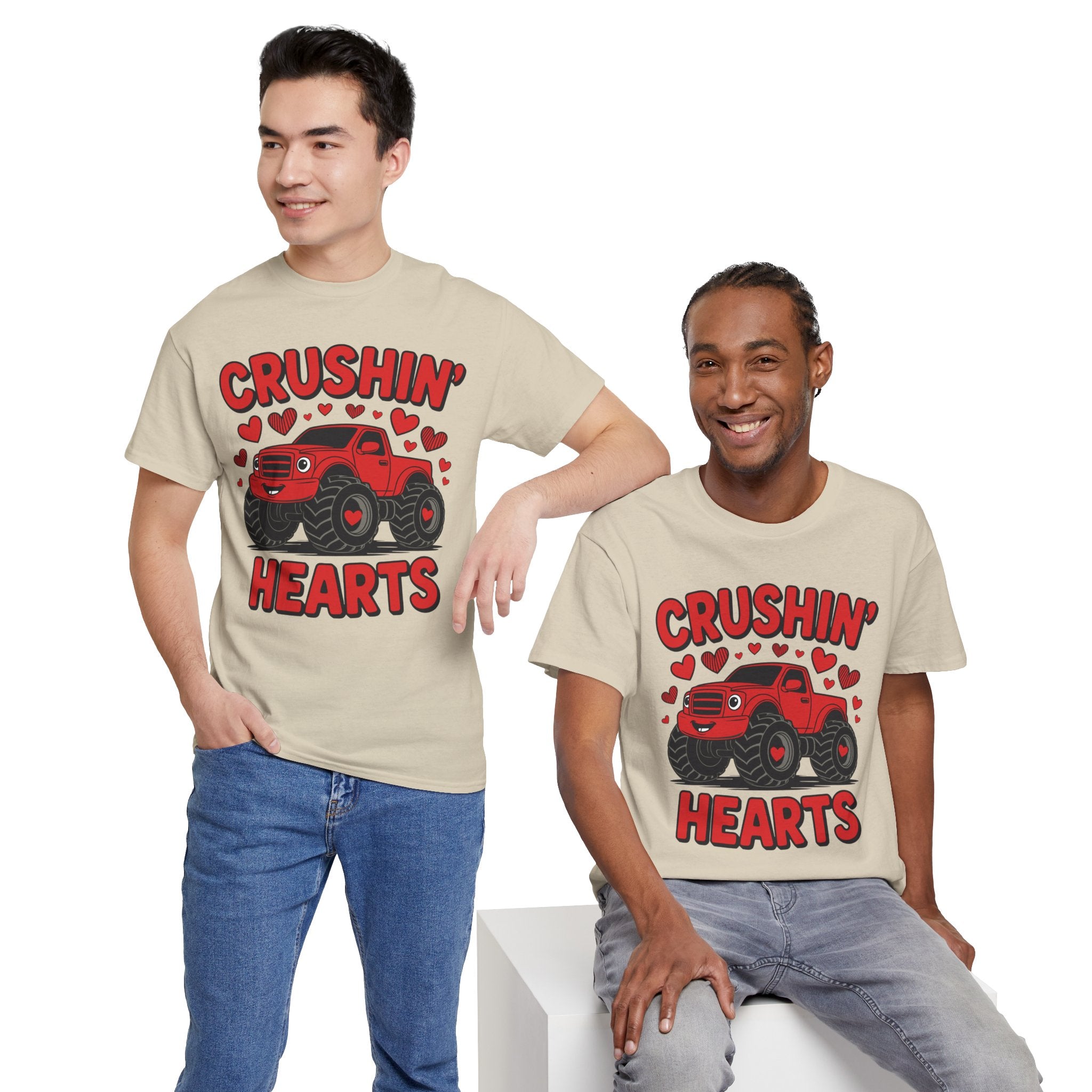 Crushin’ Hearts Valentine Monster Truck Unisex Cotton Tee