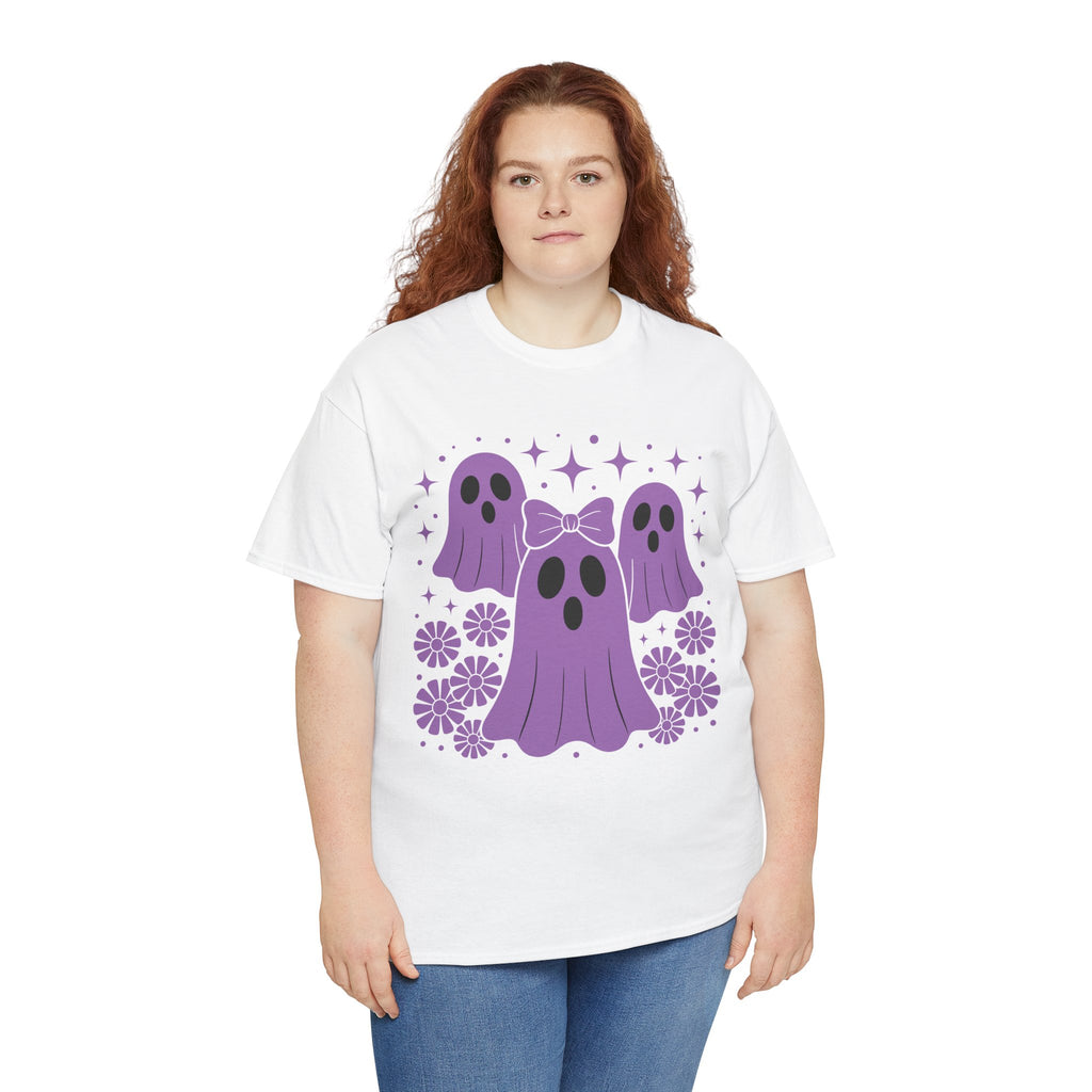Purple Ghost Halloween Unisex Cotton Tee