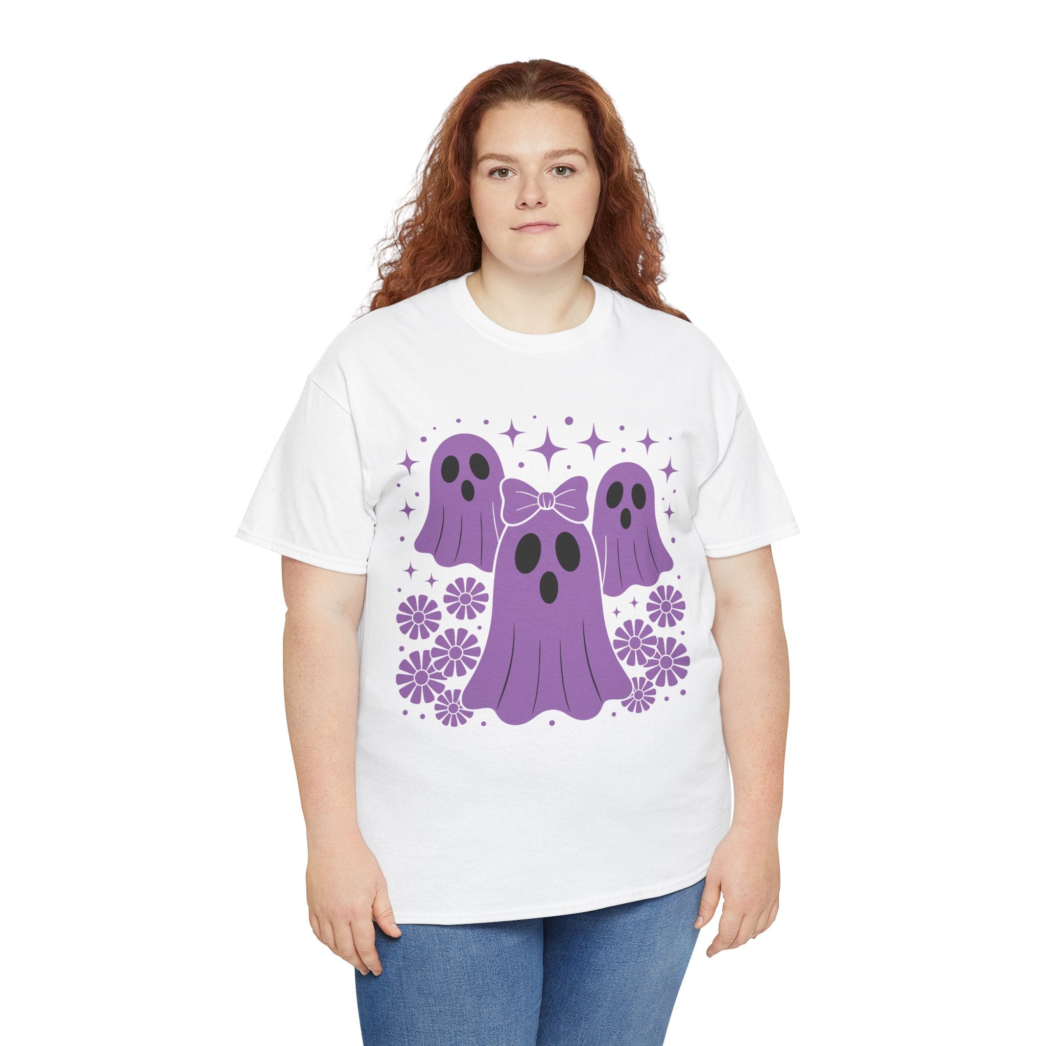 Purple Ghost Halloween Unisex Cotton Tee