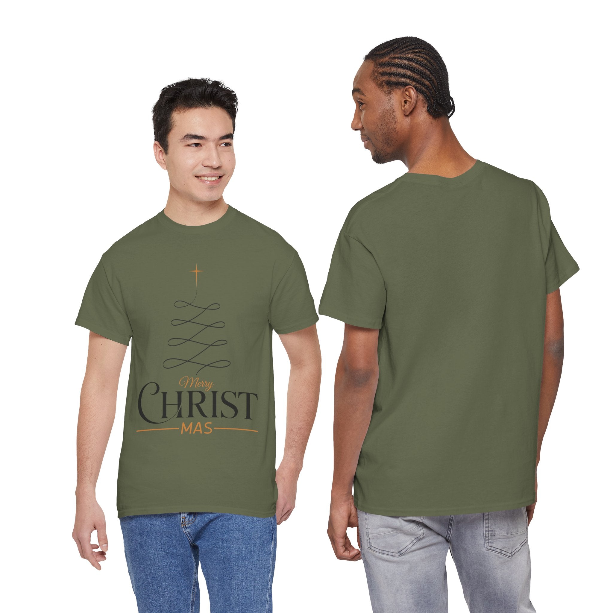 Merry Christmas Gold Cross Tree Unisex Cotton Tee