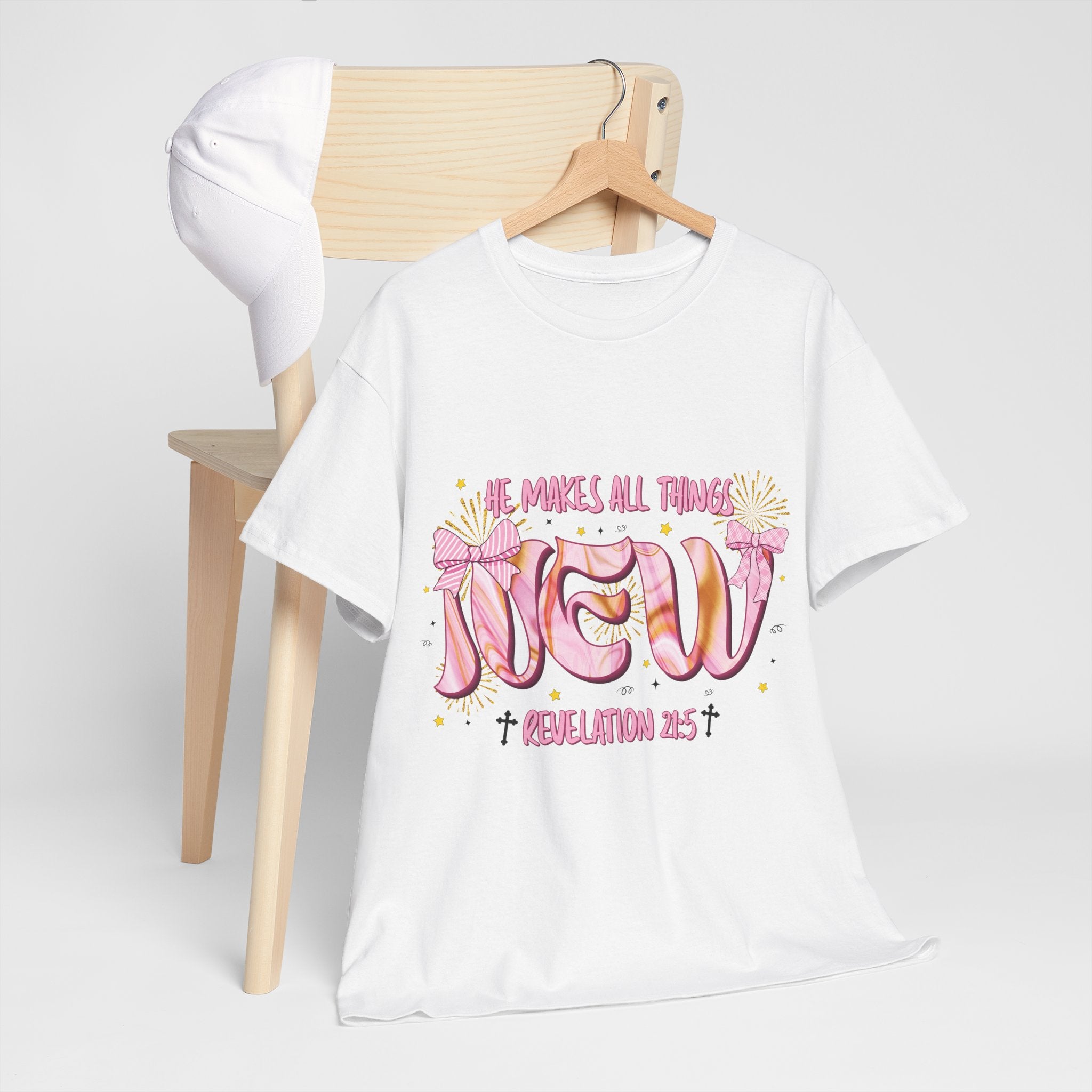Christian Marble Tee — “He Makes All Things New” (Revelation 21:5)... Unisex Cotton Tee
