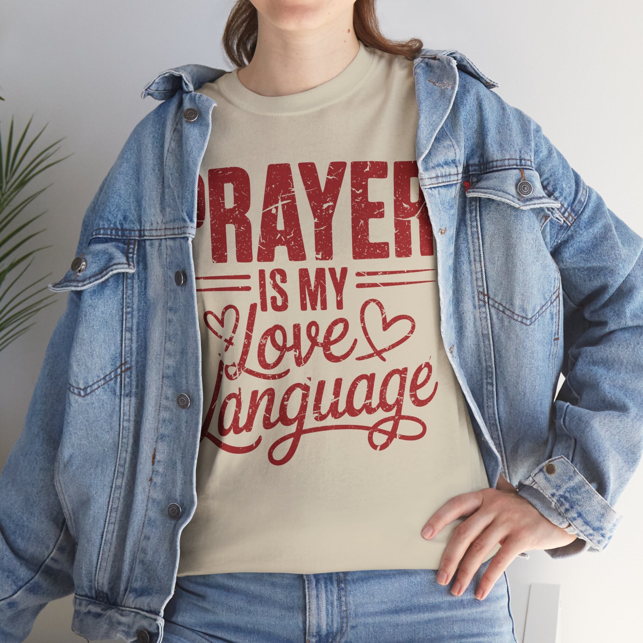 Prayer Is My Love Language T-Shirt — Faith-Inspired Red Hearts Unisex Cotton Tee