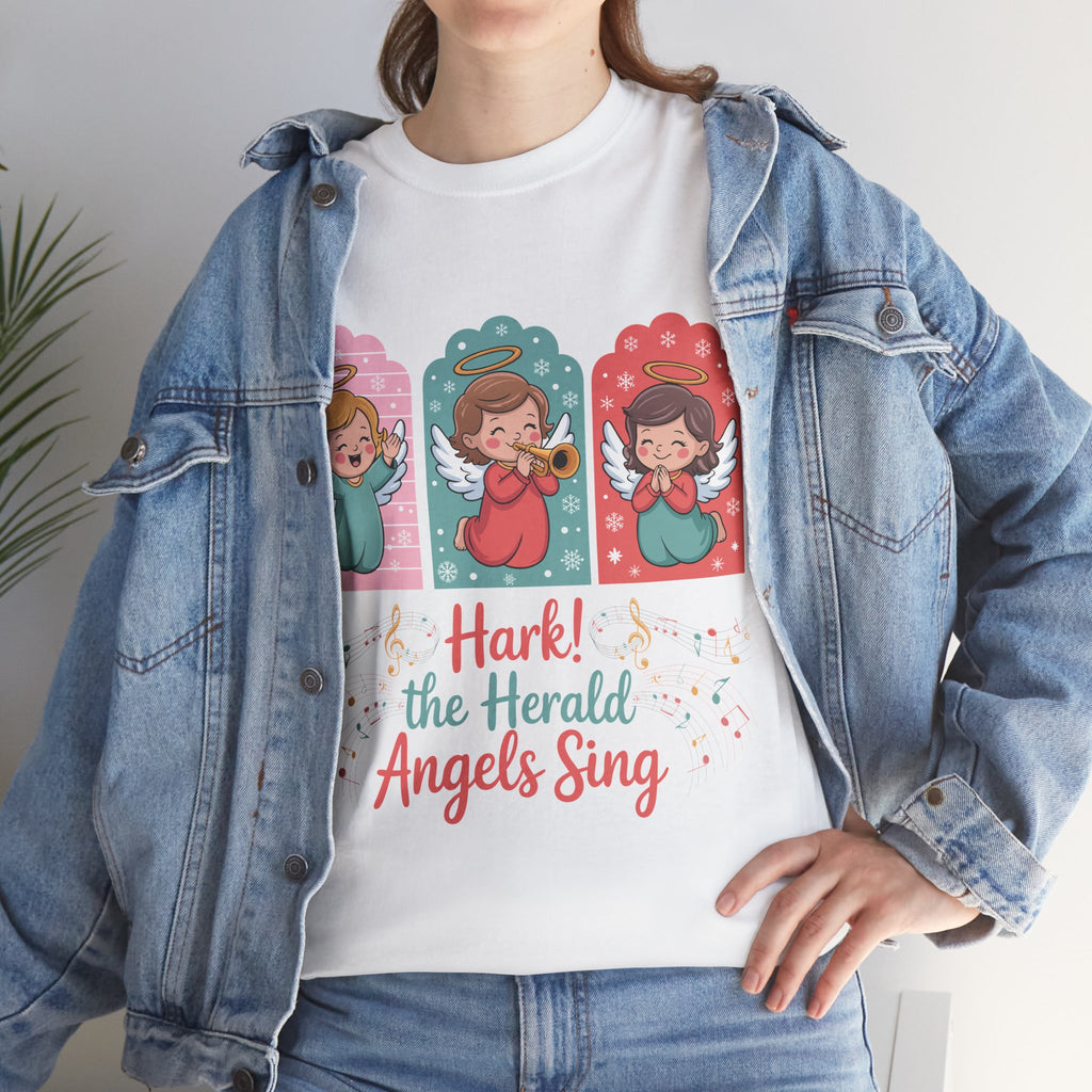 Hark! The Herald Angels Sing Tee — Three Singing Angels Christmas Unisex Cotton T-Shirt