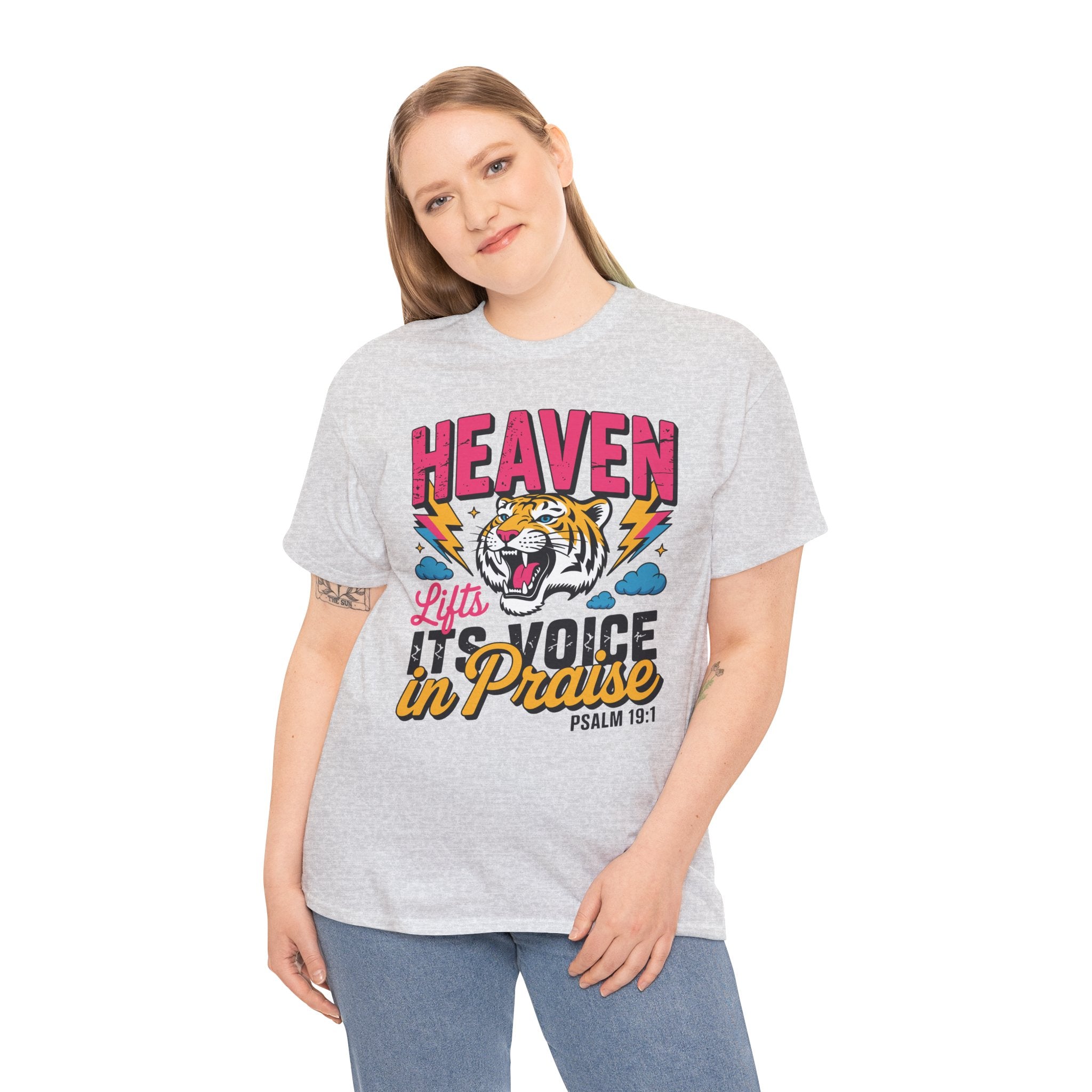 Psalm 19:1 Tiger Praise T-Shirt — Bold Christian Roaring Tiger Graphic.Unisex Cotton Tee