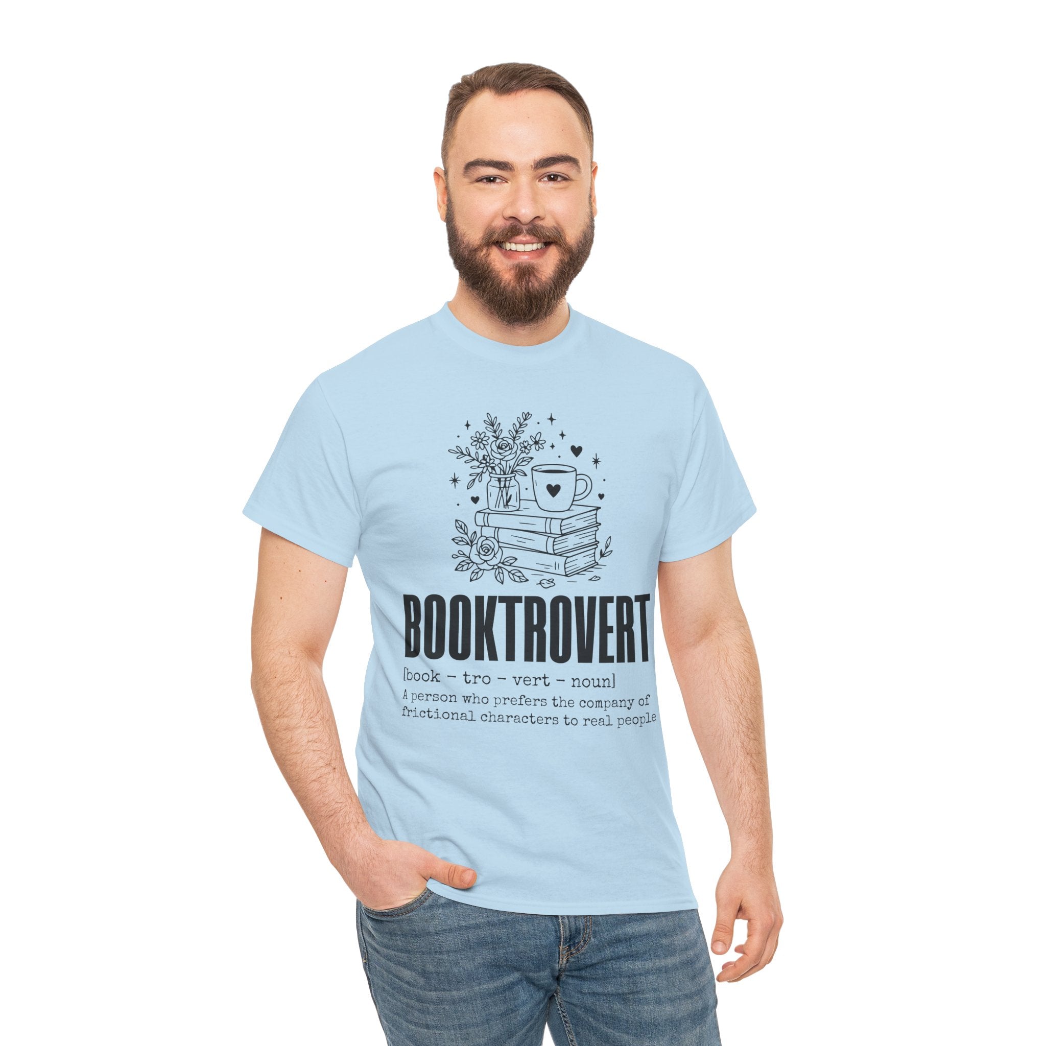 Booktrovert Graphic Tee — "Booktrovert" Definition, Books & Coffee Design Unisex Cotton Tee