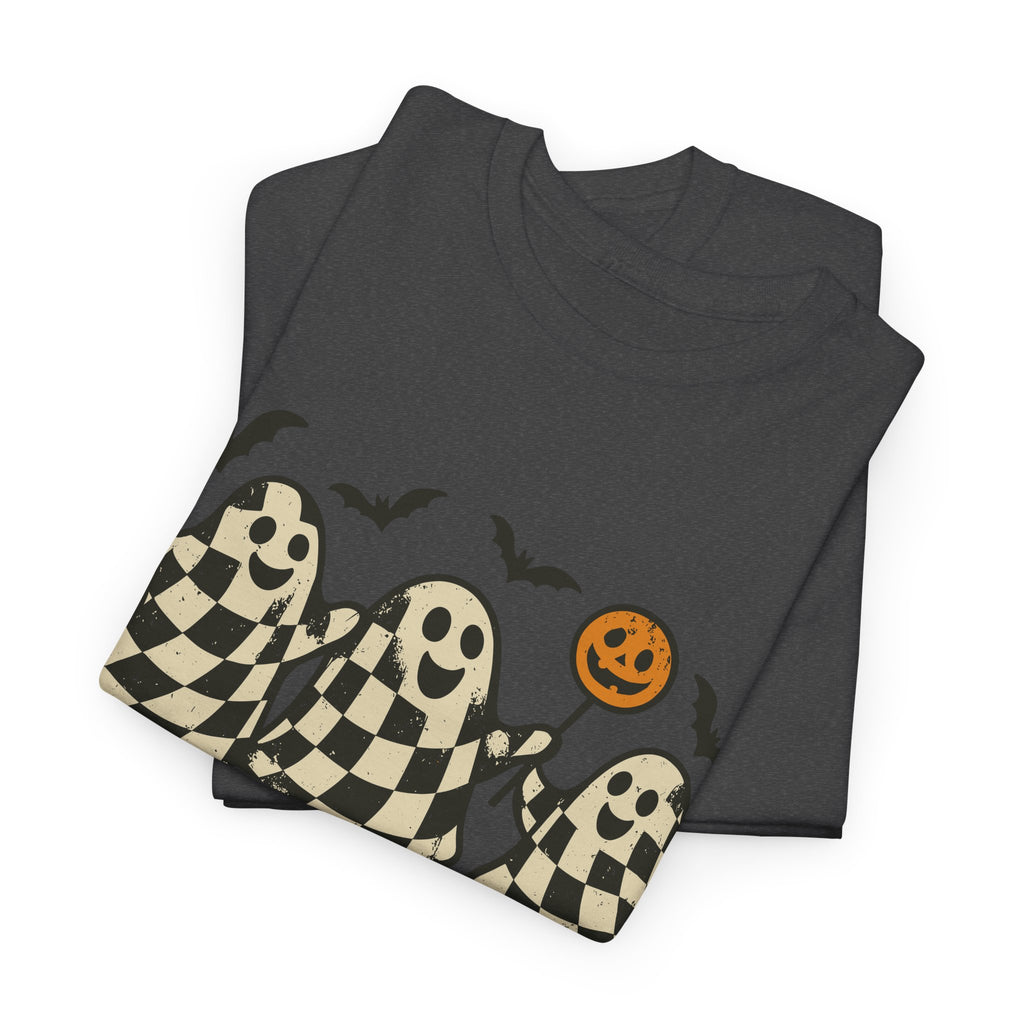 Halloween Ghosts Checker Pattern Unisex Cotton Tee
