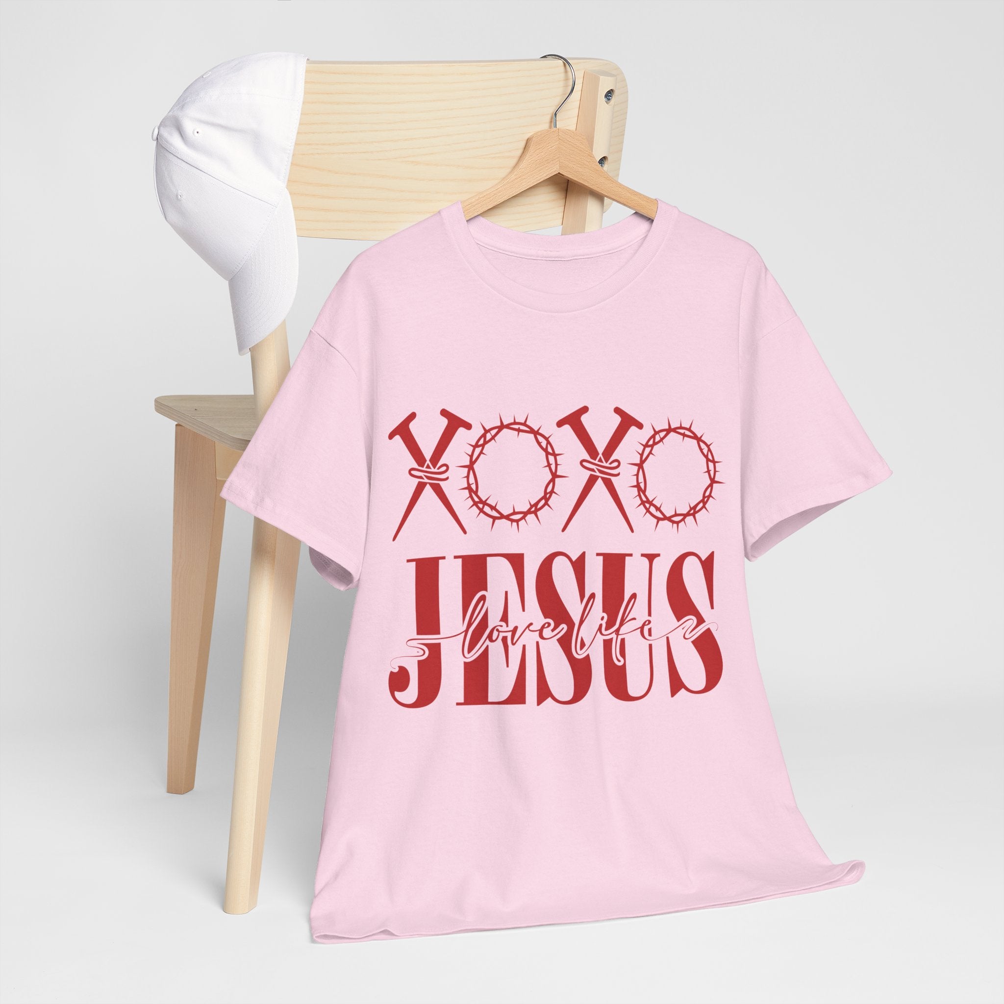 Christian Valentine T-Shirt — "XOXO Jesus Love Life" Nails & Thorn Crown Design Unisex Cotton Tee