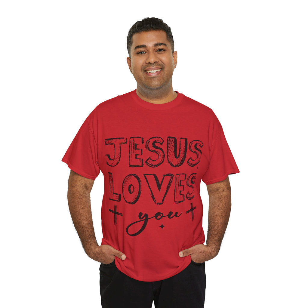Jesus Loves You Chalk-Style Tee — Crosses & Stars Christian UNisex Cotton T-Shirt