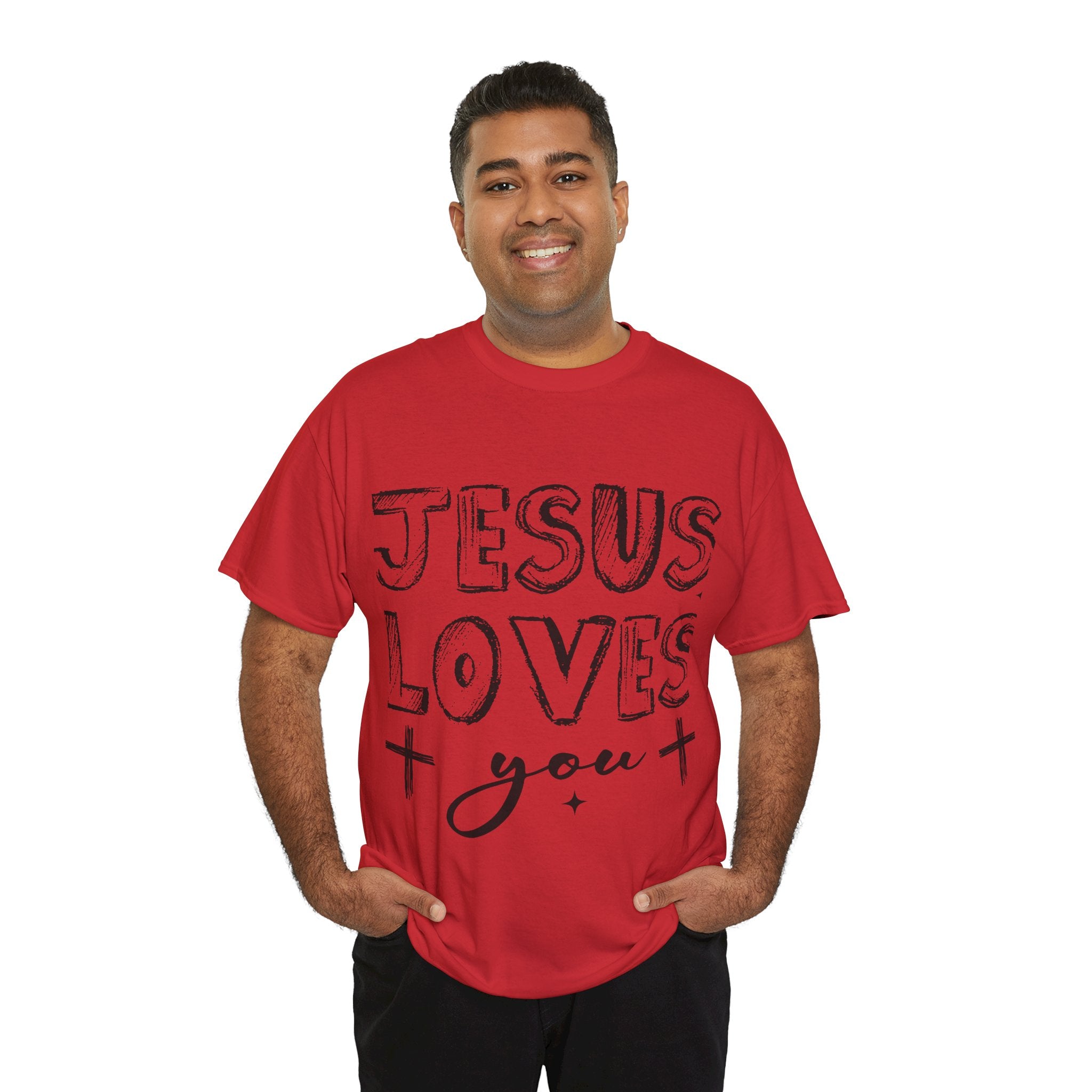 Jesus Loves You Chalk-Style Tee — Crosses & Stars Christian UNisex Cotton T-Shirt