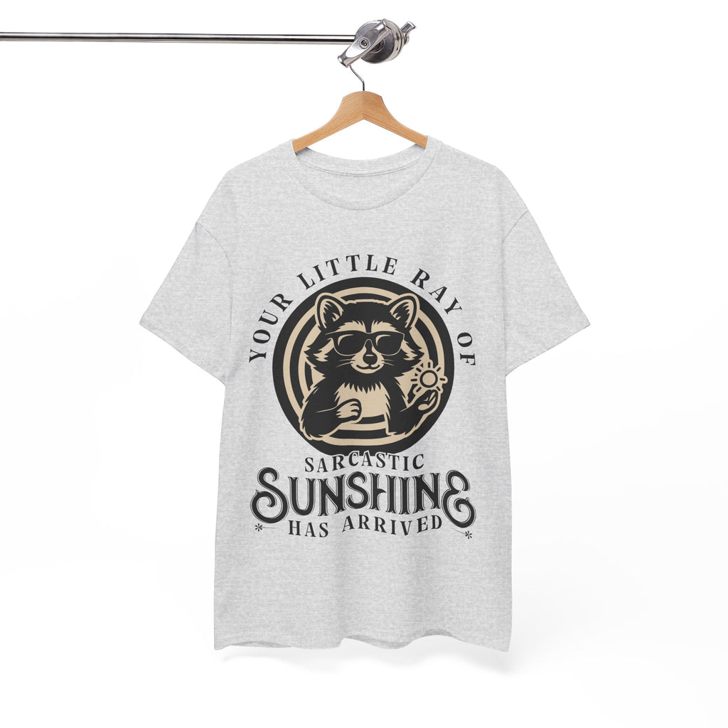 Cool Raccoon Sunglasses T-Shirt — Raccoon Holding Sun Graphic Unisex Cotton Tee