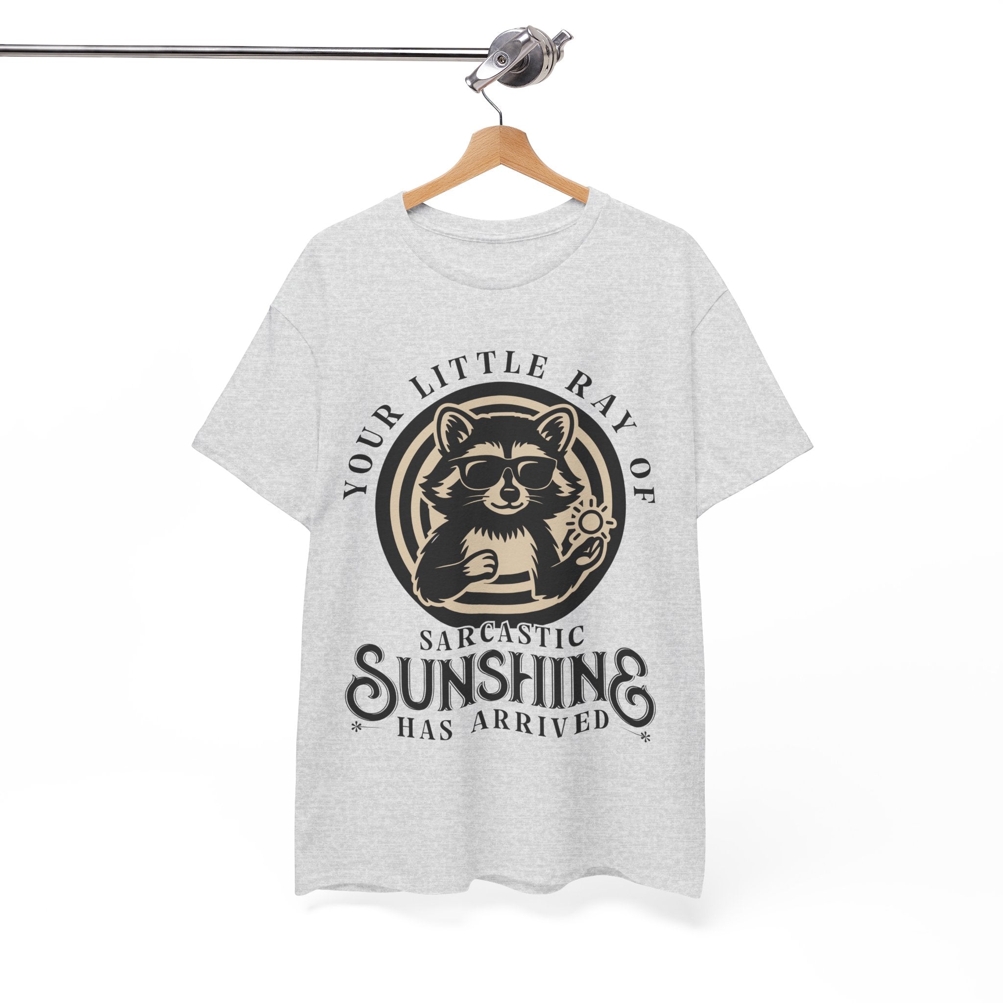Cool Raccoon Sunglasses T-Shirt — Raccoon Holding Sun Graphic Unisex Cotton Tee