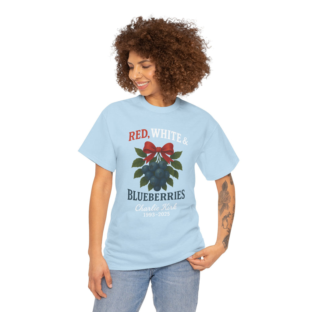 Red, White & Blueberries T-Shirt — Patriotic Blueberry Graphic Unisex Cotton Tee