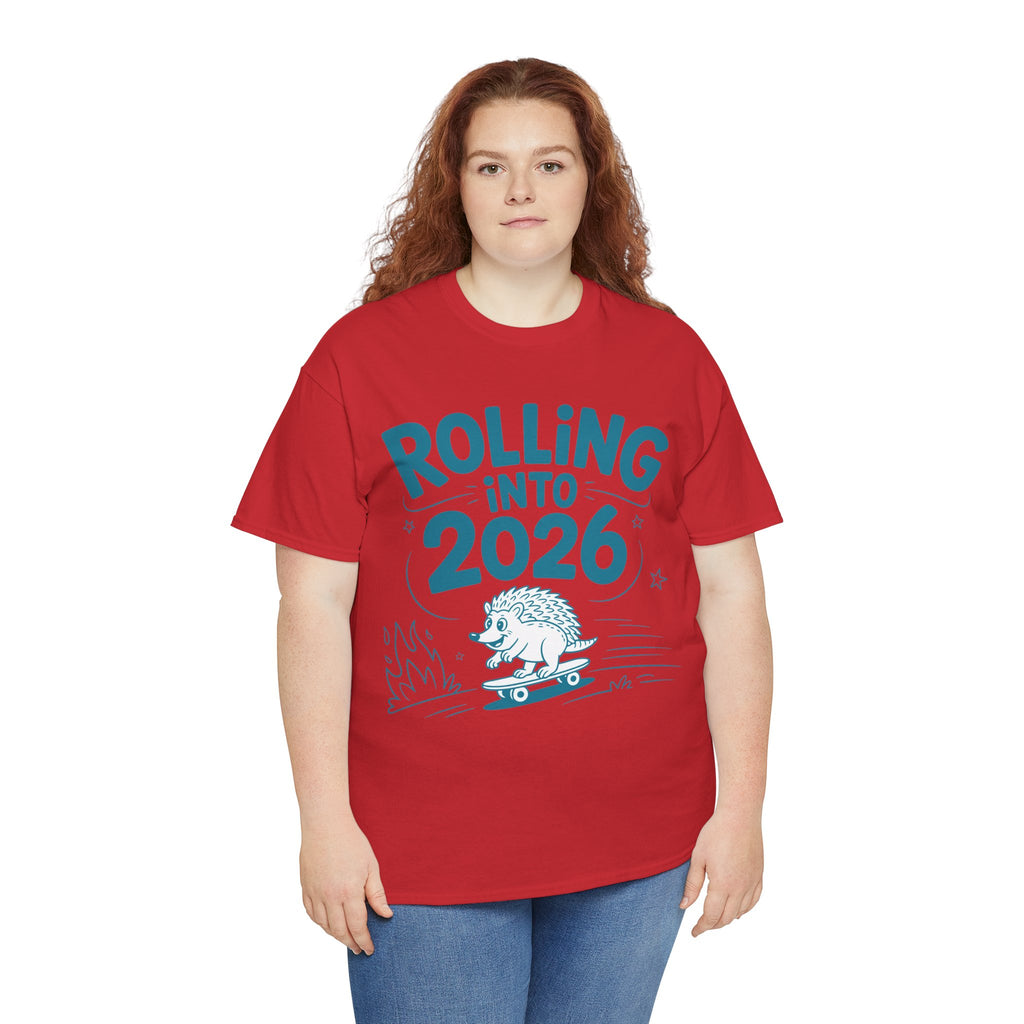 Rolling Into 2026 Hedgehog Skateboard Unisex Cotton Tee