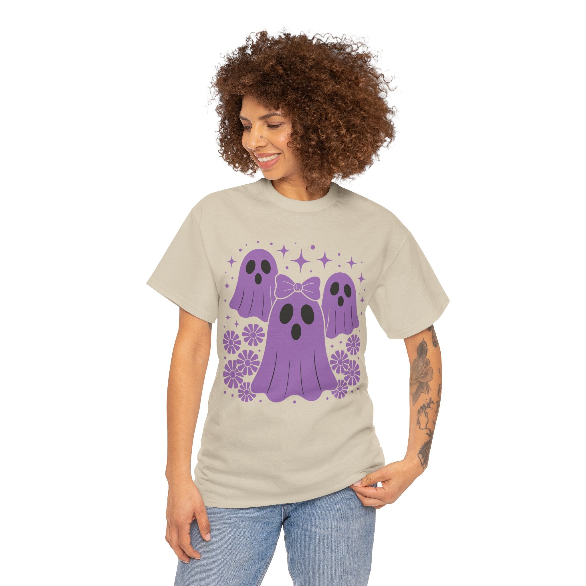 Purple Ghost Halloween Unisex Cotton Tee