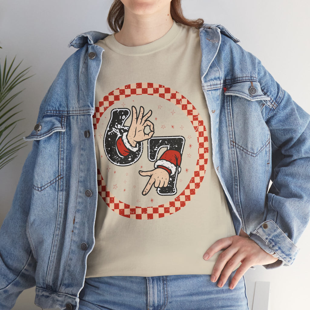 Retro Christmas Tee — Santa '67' & 'Y'all' Red Checkered Graphic.Unisex Cotton Tee