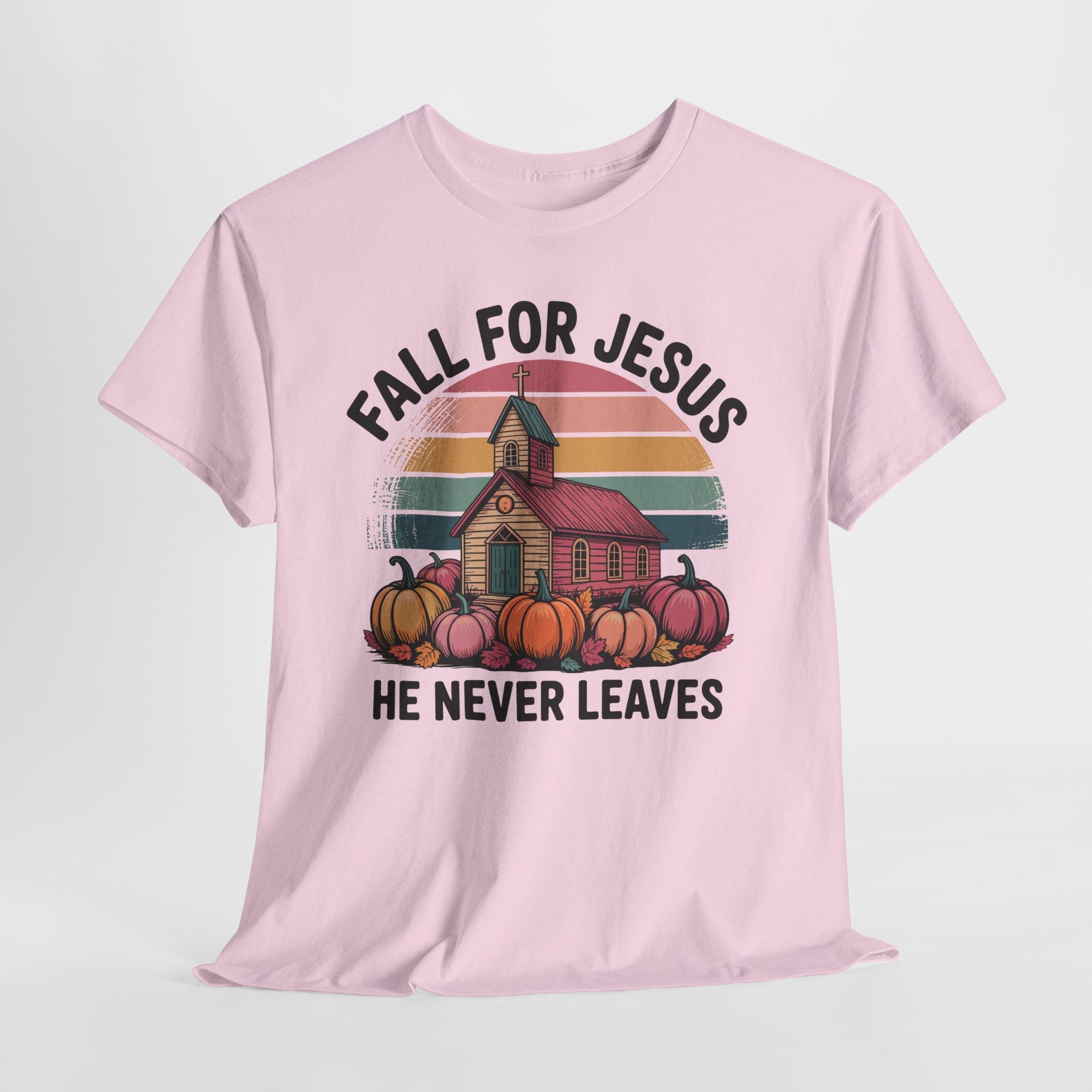 Jesus Leopard Print Fall T-Shirt — Pumpkins, Leaves & Floral Faith Unisex Cotton Tee