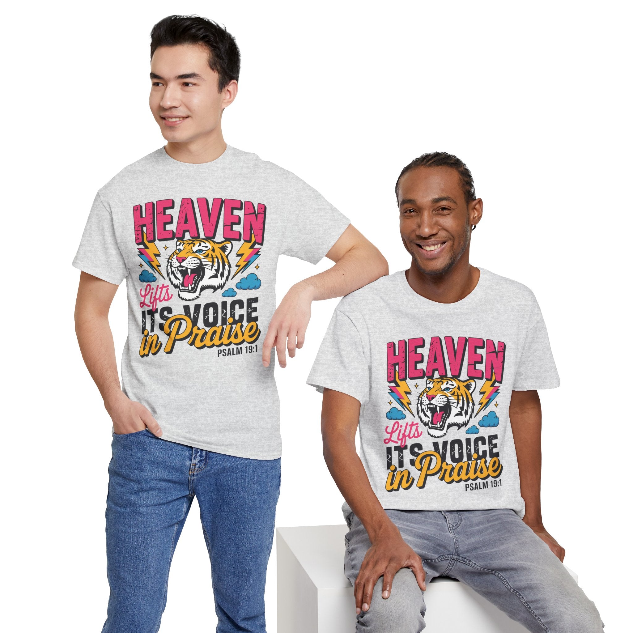 Psalm 19:1 Tiger Praise T-Shirt — Bold Christian Roaring Tiger Graphic.Unisex Cotton Tee