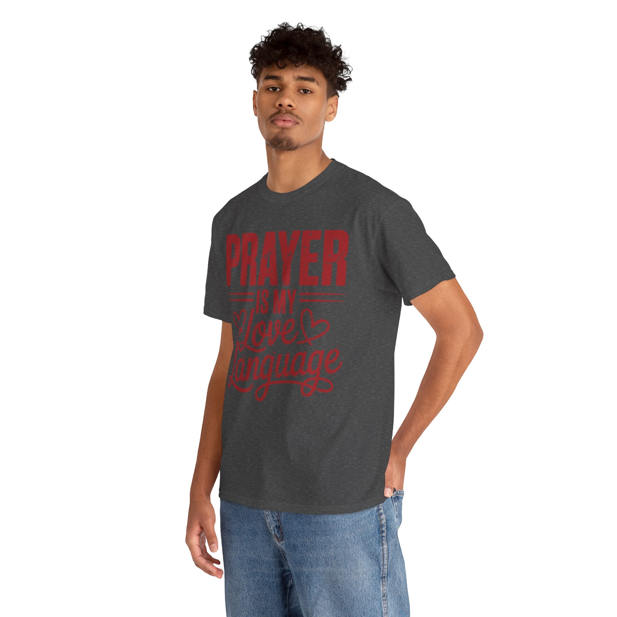 Prayer Is My Love Language T-Shirt — Faith-Inspired Red Hearts Unisex Cotton Tee
