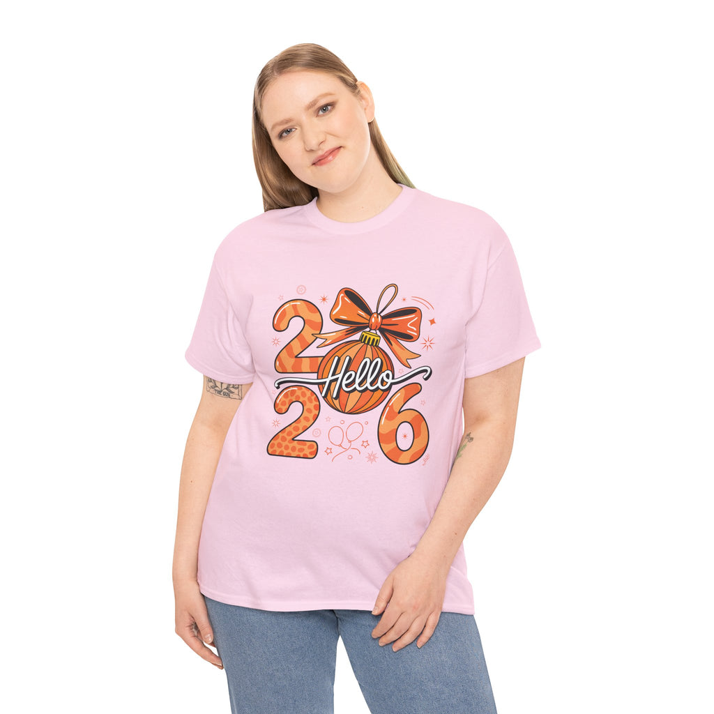 Hello 2026 Christmas Ornament Tee — Festive Orange Holiday Unisex Cotton T-Shirt