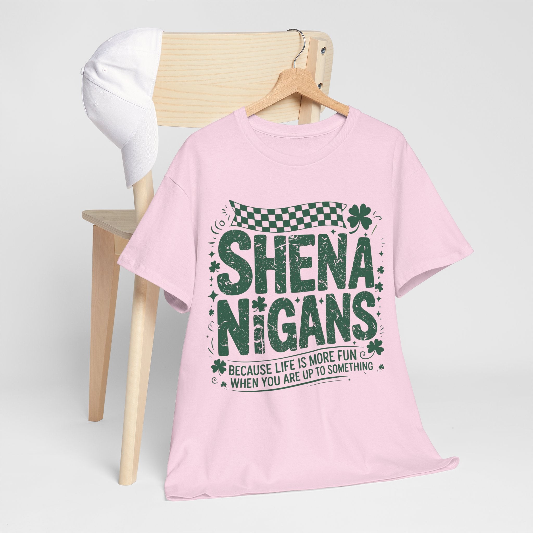 Shenanigans Clover Tee — Bright Green St. Patrick’s Day Shirt with Checkered Flag Unisex Cotton Tee