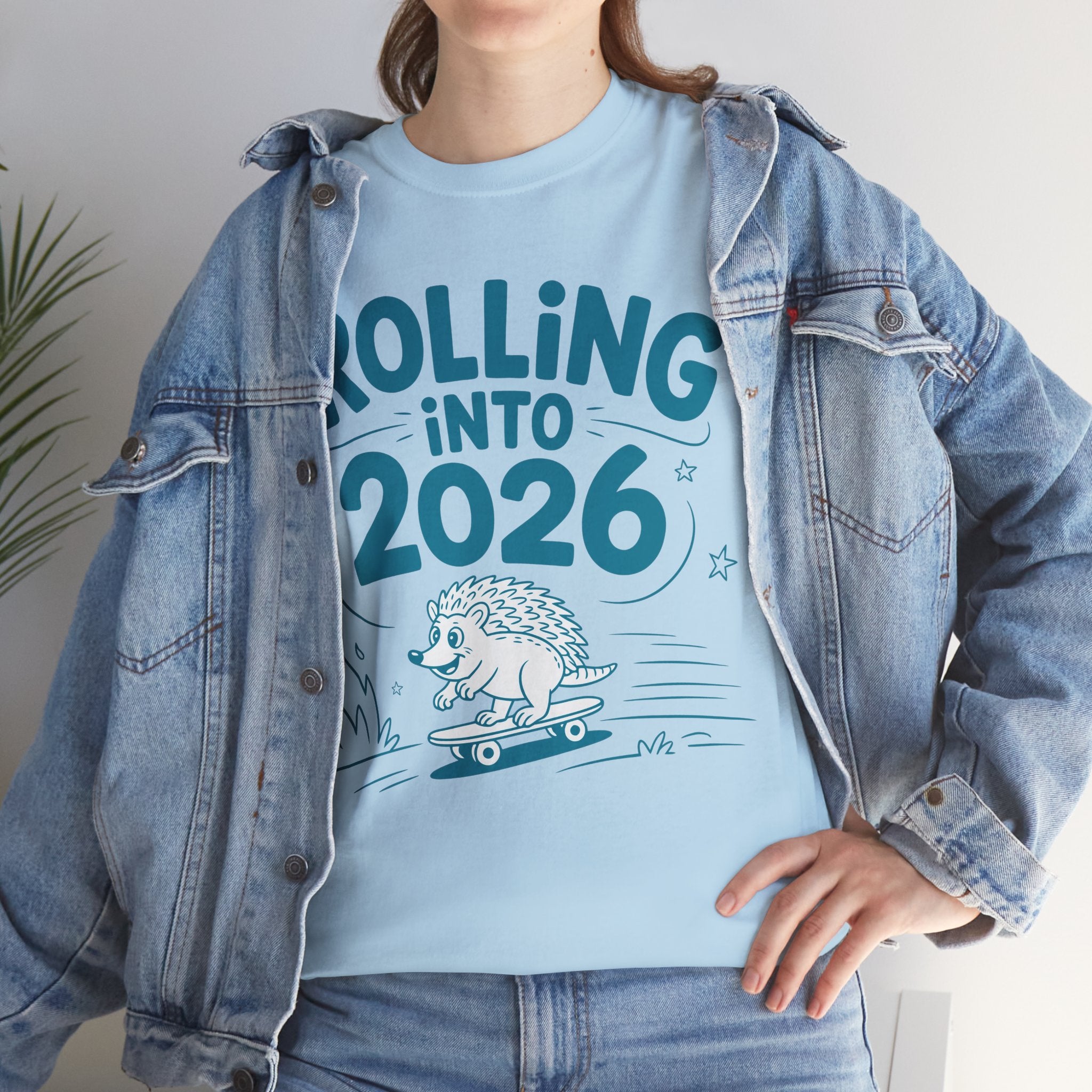 Rolling Into 2026 Hedgehog Skateboard Unisex Cotton Tee
