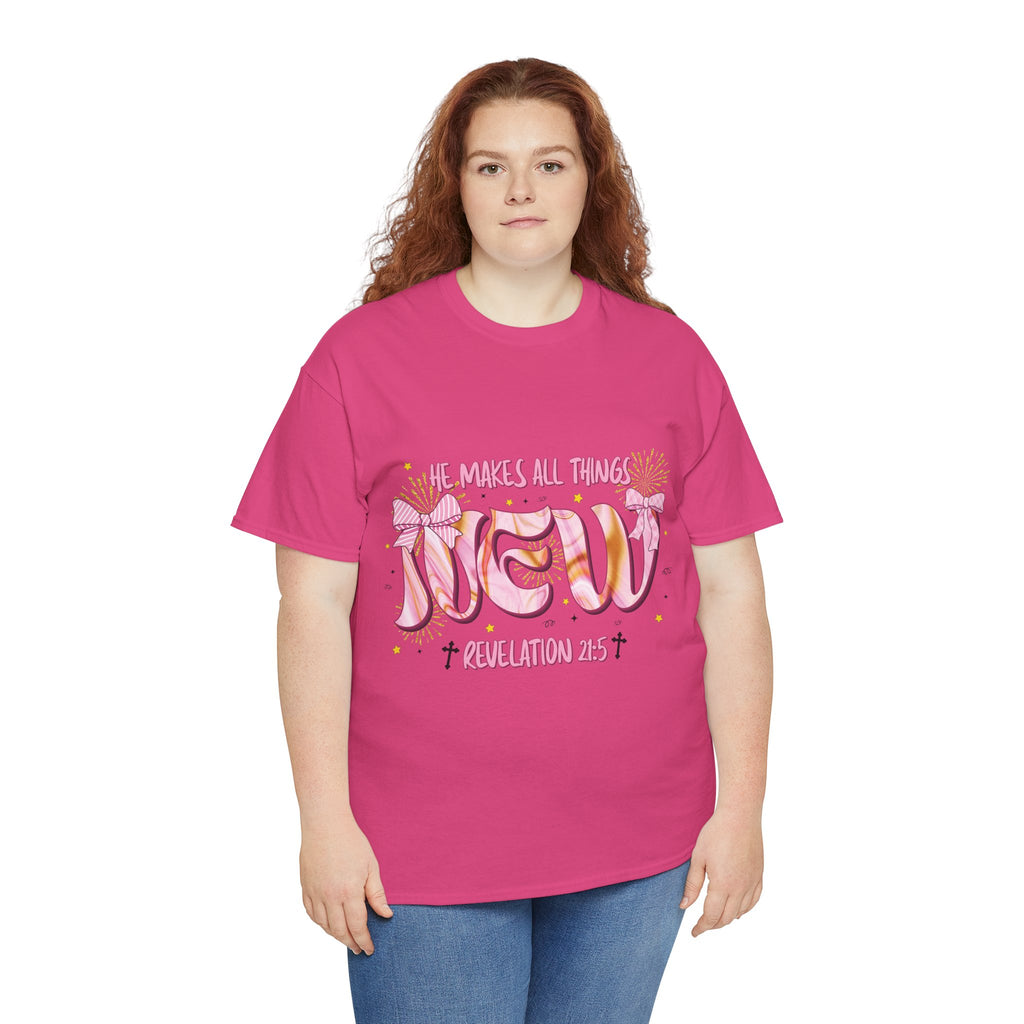 Christian Marble Tee — “He Makes All Things New” (Revelation 21:5)... Unisex Cotton Tee