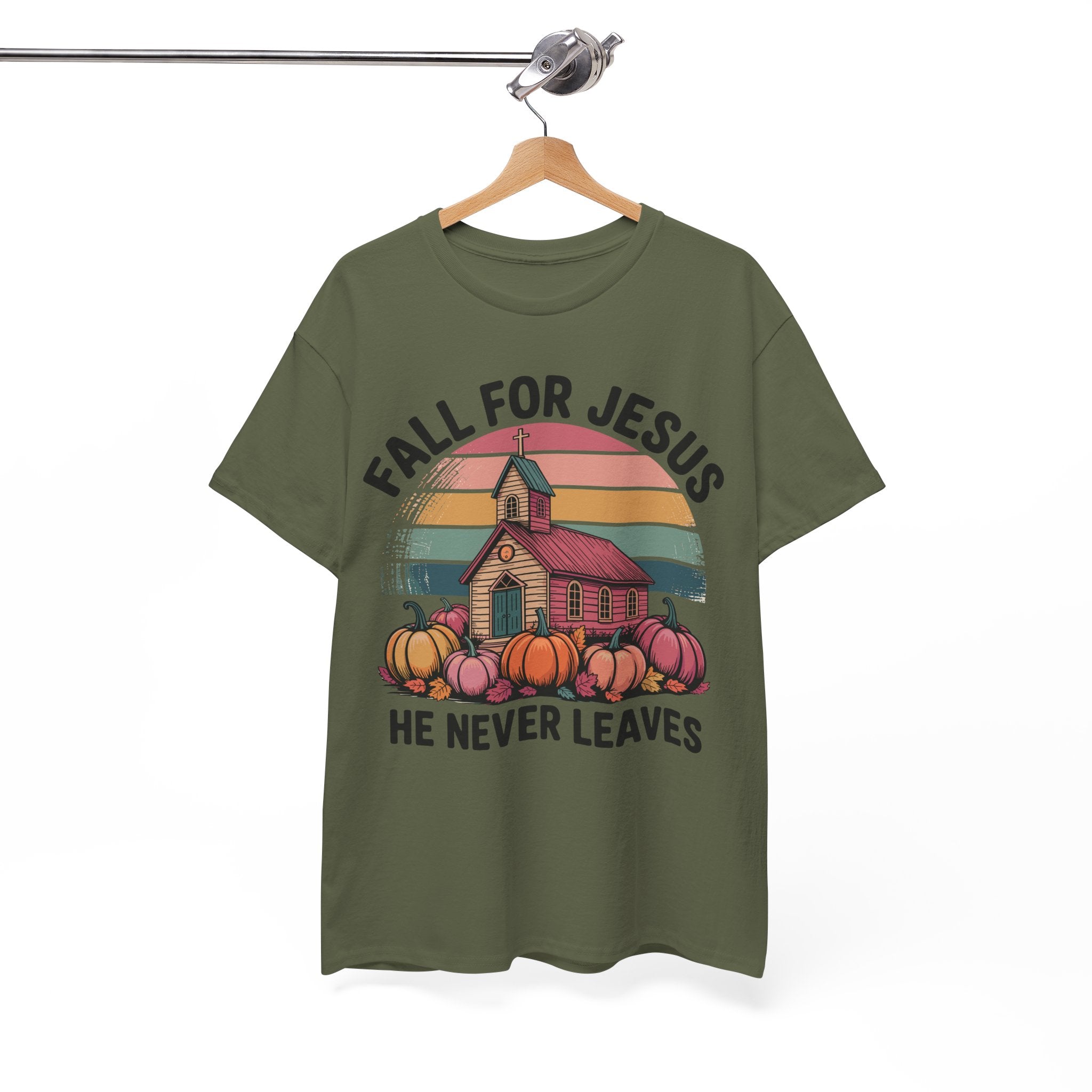 Jesus Leopard Print Fall T-Shirt — Pumpkins, Leaves & Floral Faith Unisex Cotton Tee