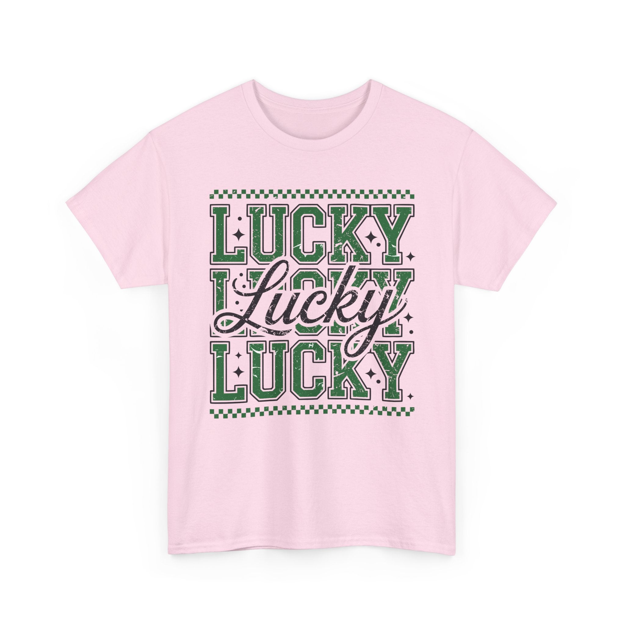 Lucky Varsity Tee — Layered Green ‘Lucky’ Graphic Unisex Cotton Tee
