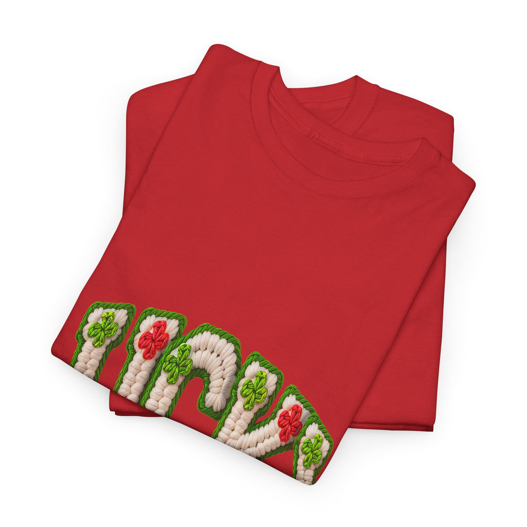 Lucky Crochet Clover T-Shirt — Faux-Yarn Embroidered St. Patrick’s Unisex Cotton Tee