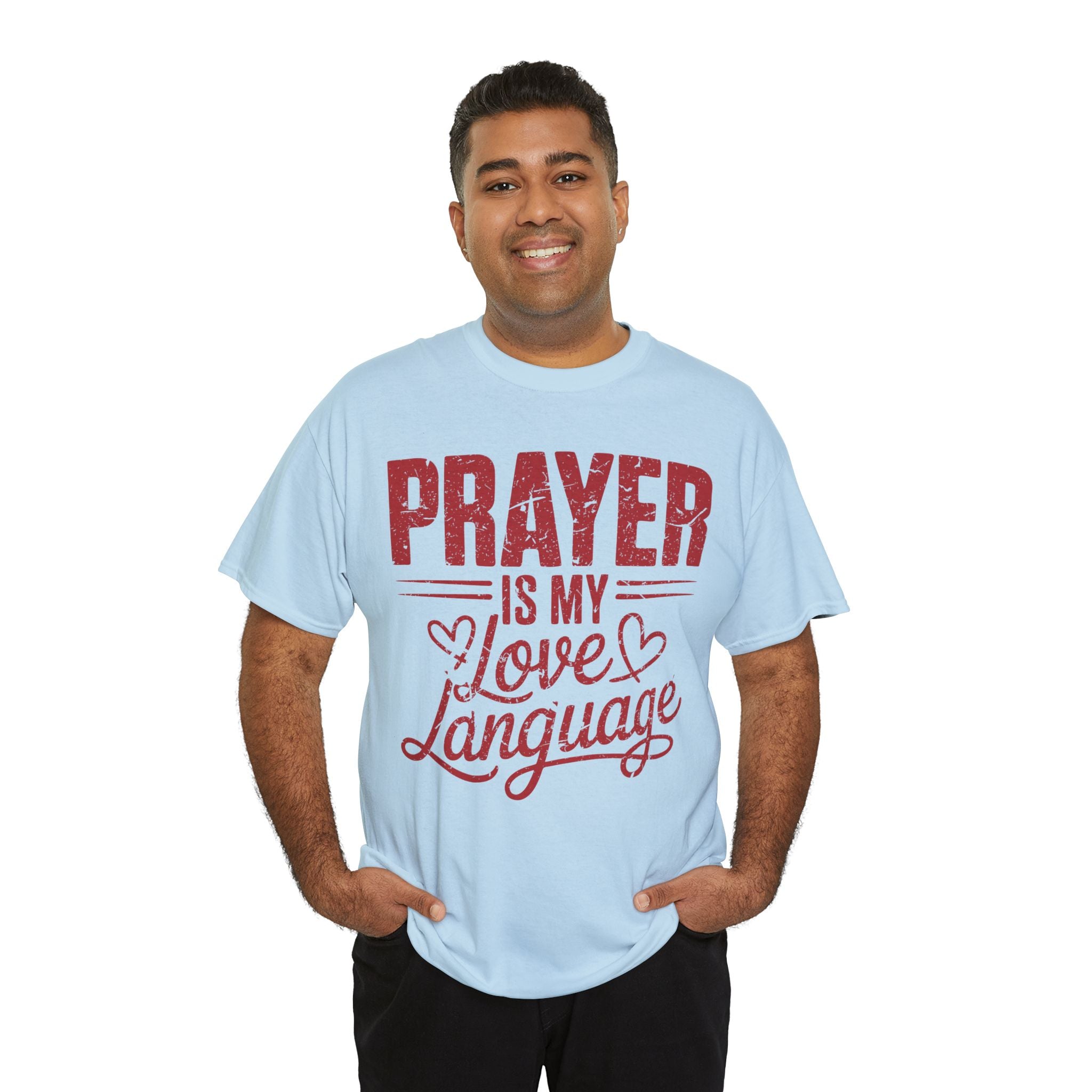 Prayer Is My Love Language T-Shirt — Faith-Inspired Red Hearts Unisex Cotton Tee
