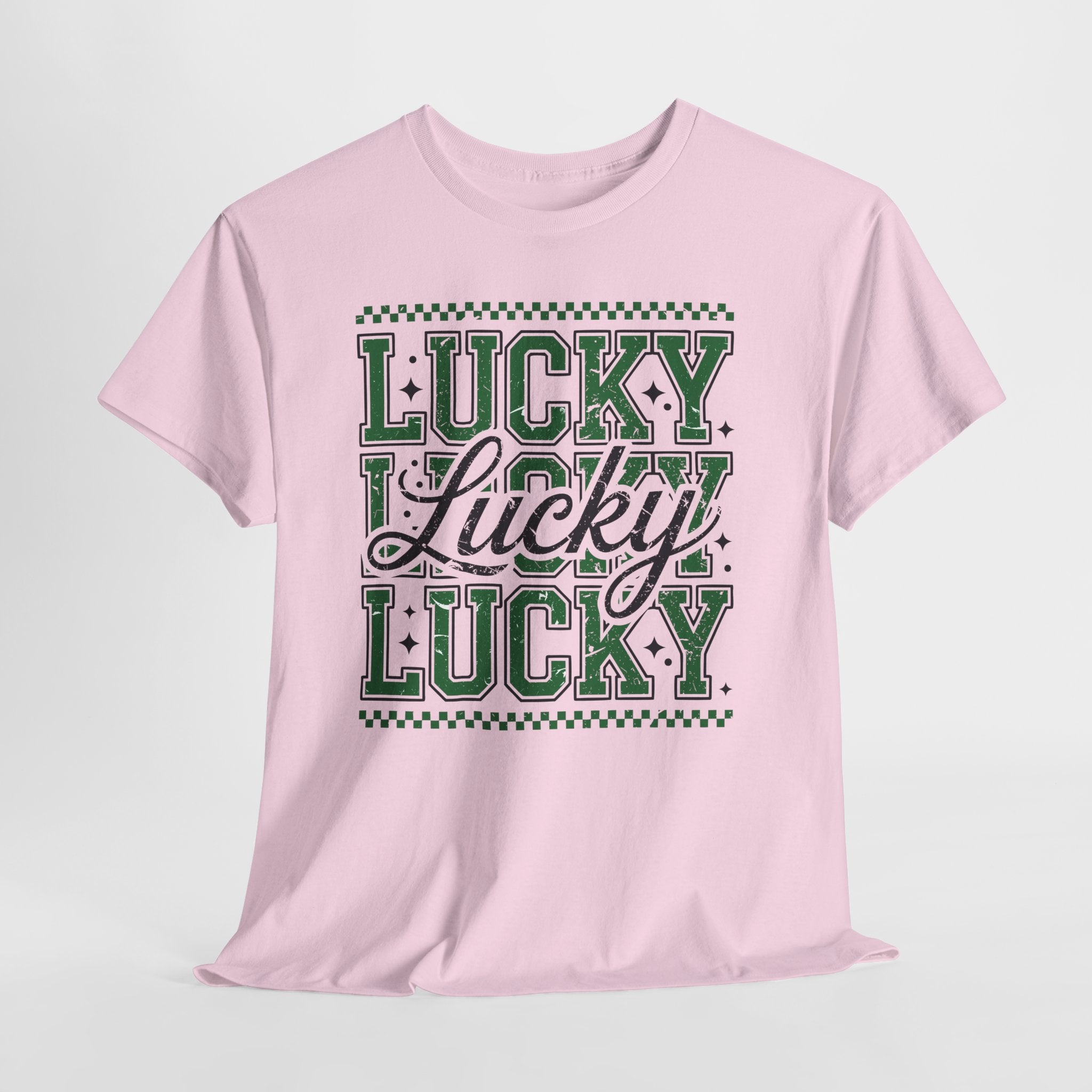 Lucky Varsity Tee — Layered Green ‘Lucky’ Graphic Unisex Cotton Tee