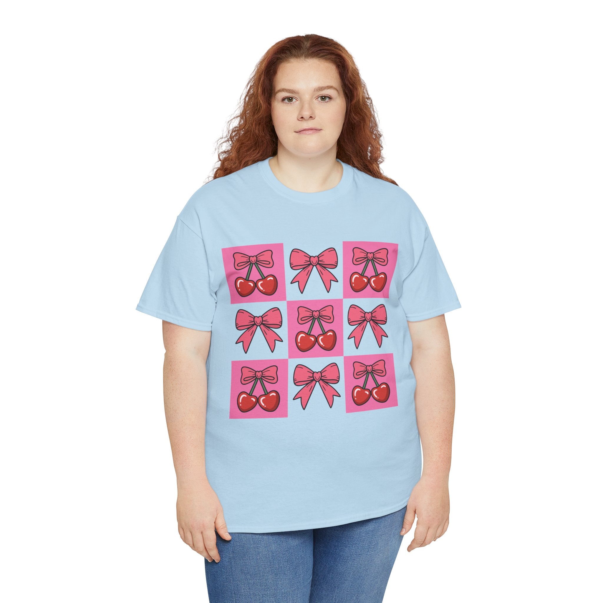 Cherry & Pink Bow Checkered Unisex Cotton Tee