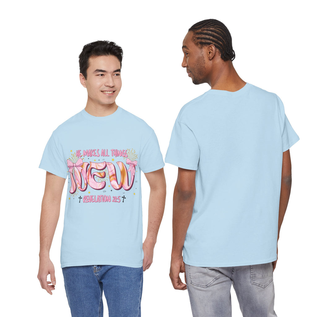 Christian Marble Tee — “He Makes All Things New” (Revelation 21:5)... Unisex Cotton Tee